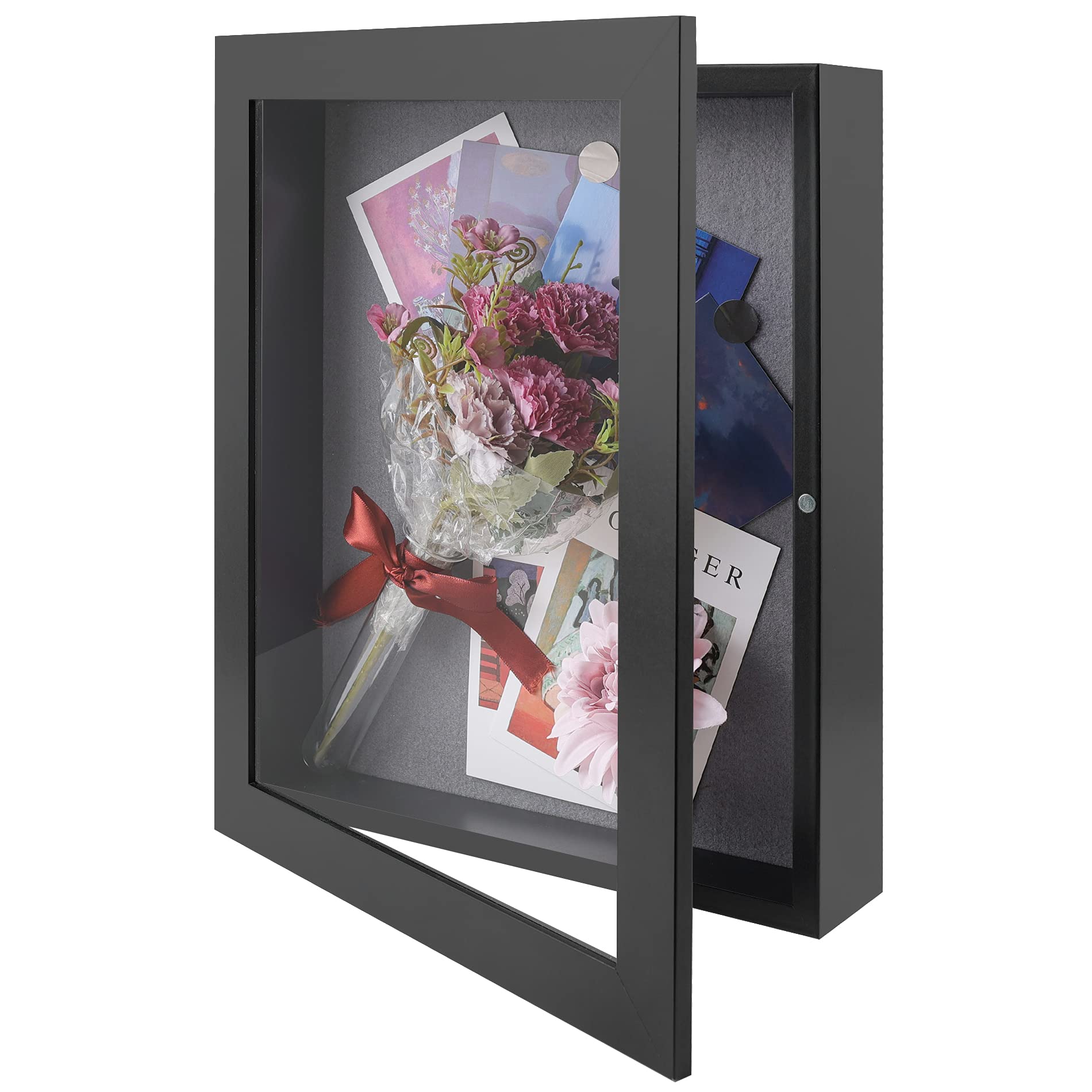 Frametory 11x14 Shadow Box Frame - Front Opening Display Case with 2 Inch Depth for Wall & Tabletop - Memory Keepsake Box with 6 Pins Included (Black) - Perfect for Displaying Photos, Memorabilia, Wedding Souvenirs & Collectibles