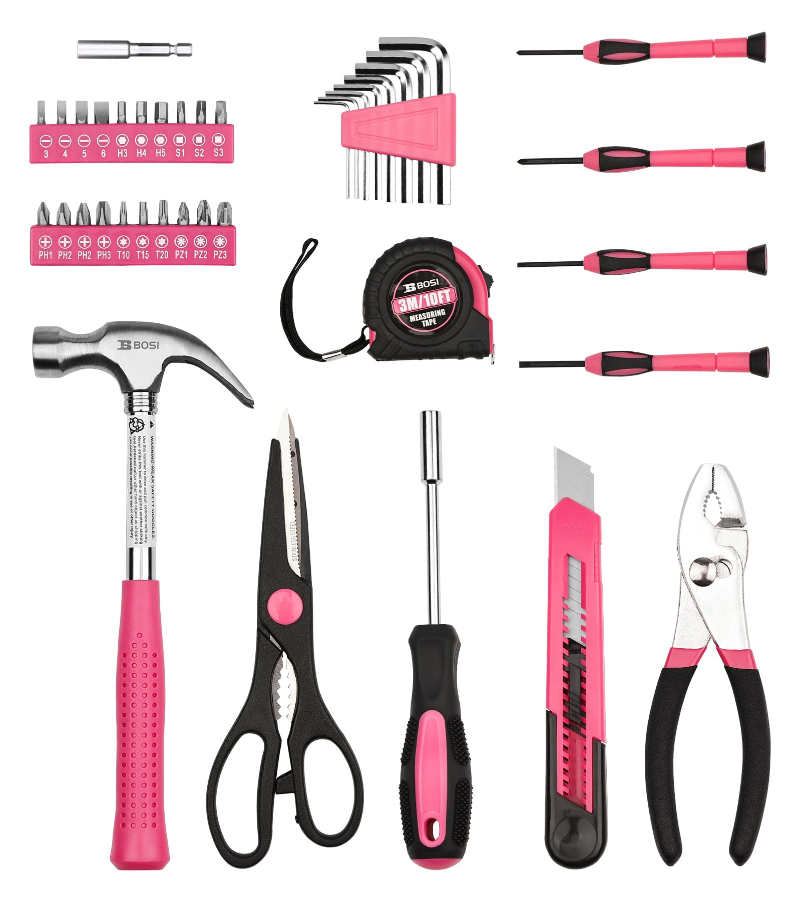 40-Piece Pink Tool Set for Home Repairs - 40 PCS Hand Tool Kit with Durable Plastic Toolbox Storage Case (Pink) - Perfect for DIY Projects, Household Maintenance & Gift Giving