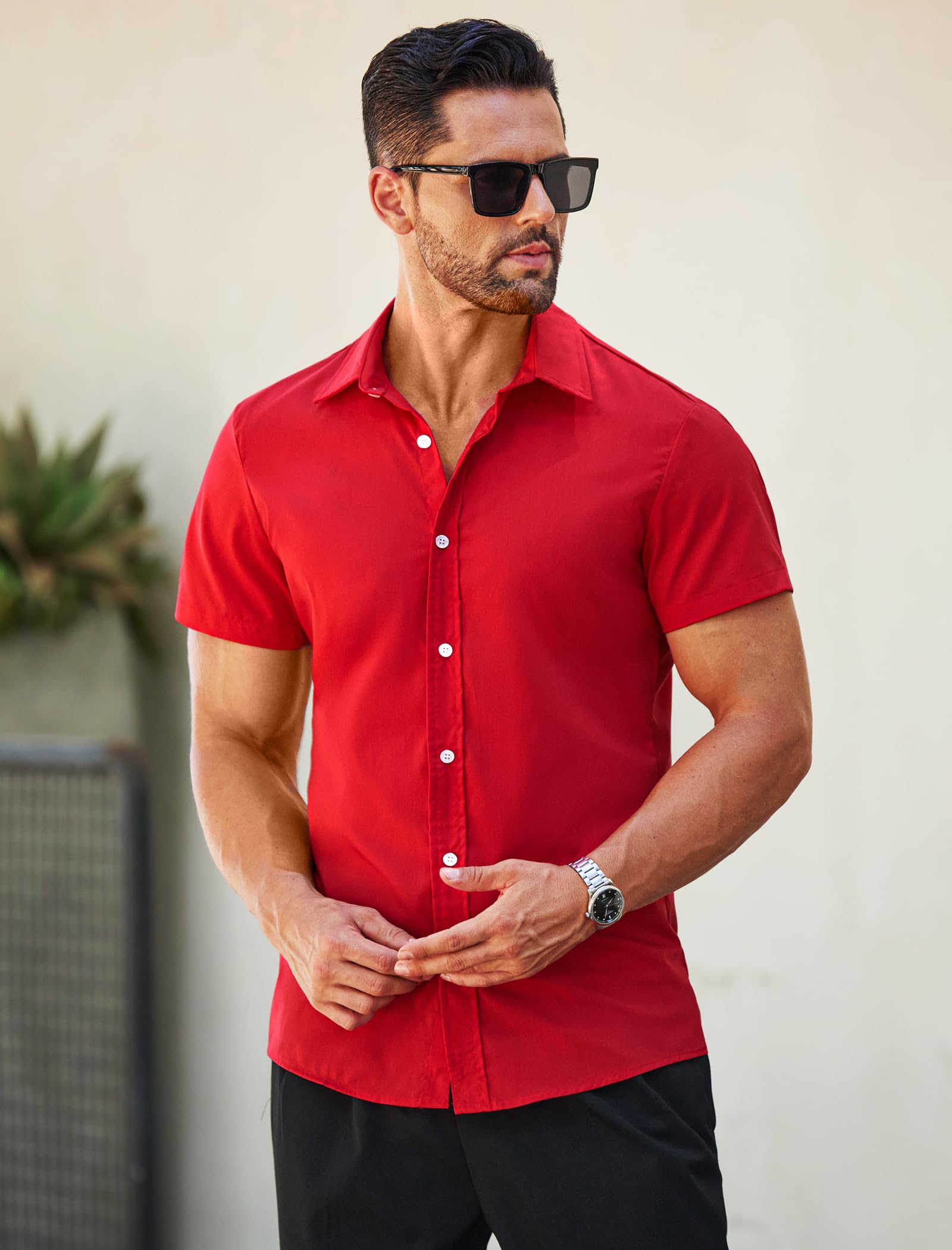 MAPICK Men's Slim Fit Short Sleeve Dress Shirt - Button Down Business Casual Shirt for Summer | Office Wear, Date Night & Formal Occasions