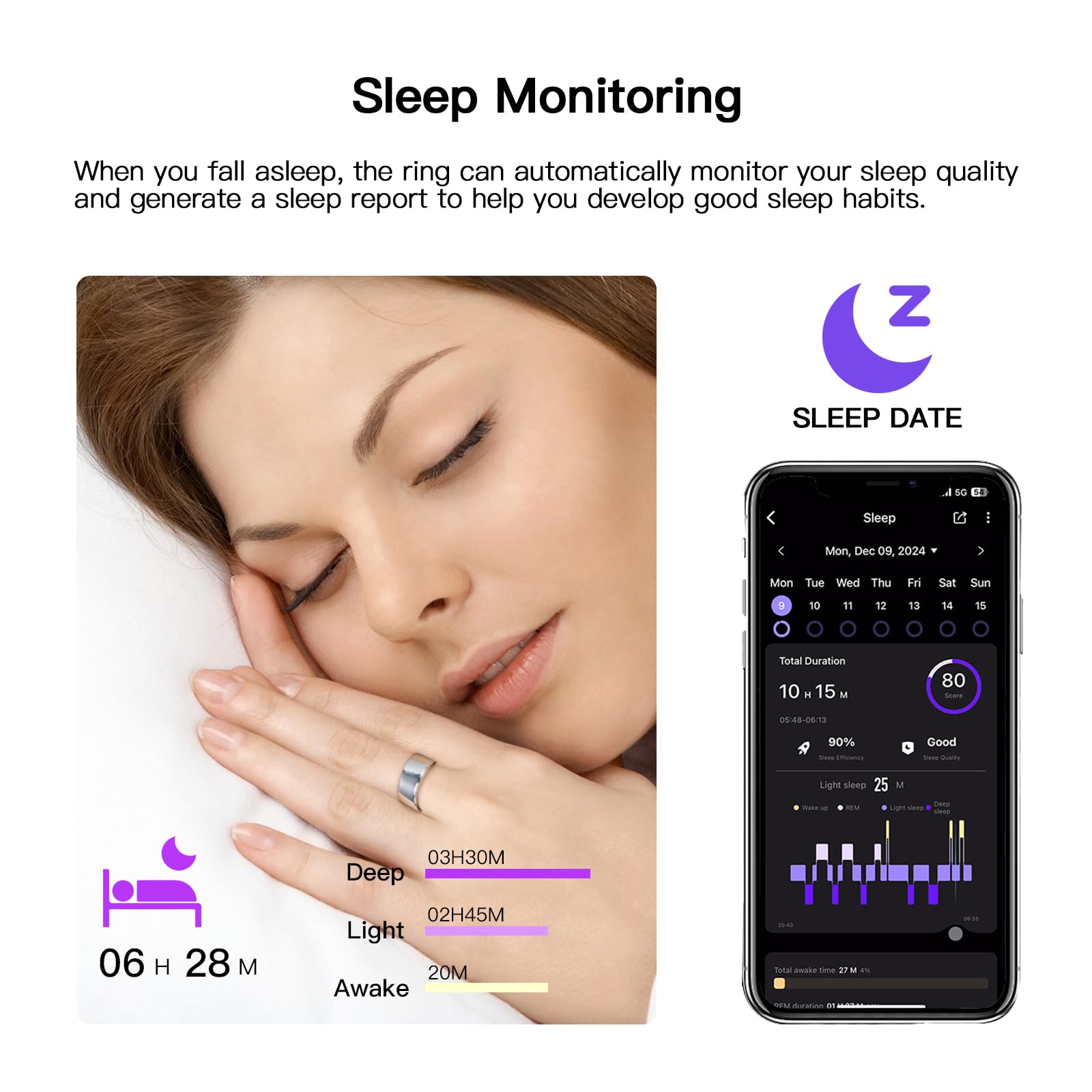 Smart Ring with Heart Rate, Blood Oxygen & Sleep Monitor - IP68 Waterproof Fitness Tracker for Men & Women - No App Subscription - Silver Size 9 - Perfect for Workouts, Sleep Tracking & Daily Health Monitoring