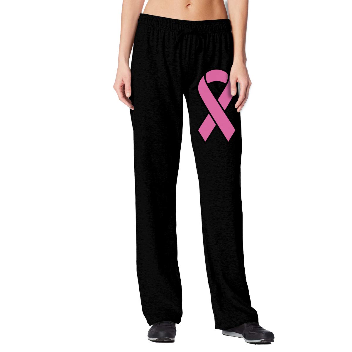 JNSHO-G Women's Pink Breast Cancer Awareness Ribbon Open Bottom Sweatpants with Pockets - Comfortable Jogger Pants for Workout, Lounge & Casual Wear