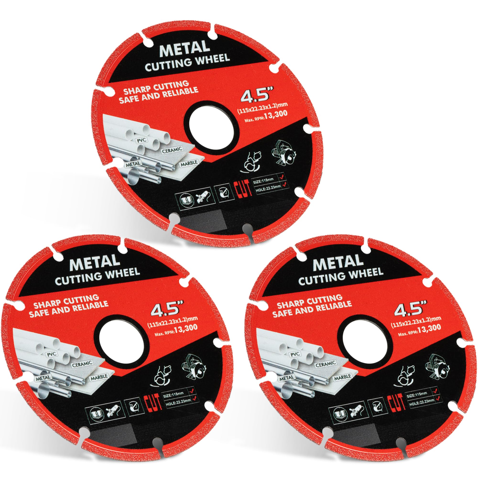 4.5 Inch Diamond Cutting Wheel for Metal - 3 Pack Heavy Duty Angle Grinder Disc with 5000+ Cuts for Rebar, Steel, Iron & Stainless Steel - Perfect for Metal Fabrication, Construction & DIY Projects