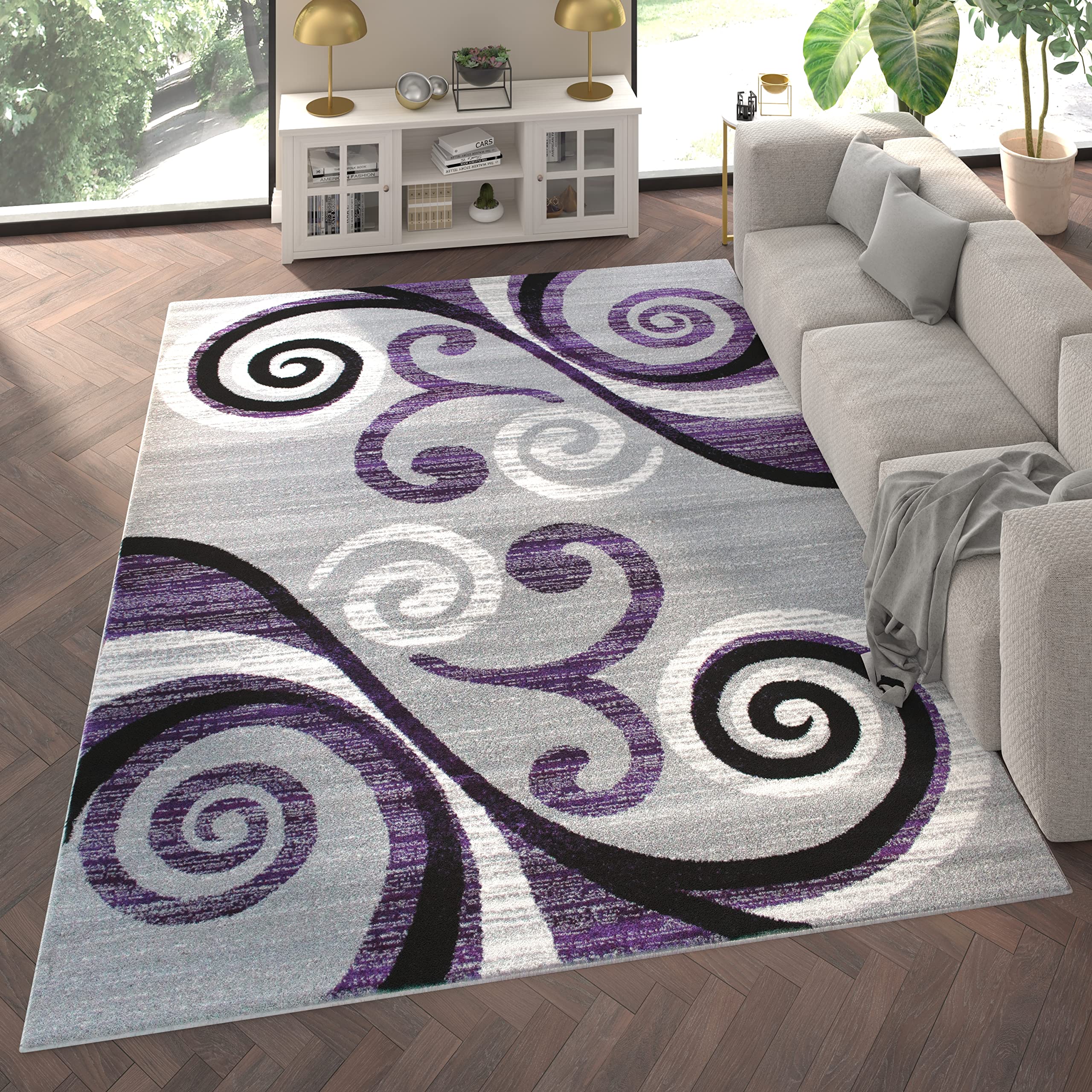 EMMA + OLIVER Helix Olefin Accent Rug - Scraped Look Swirl Pattern - 8x10 Feet - Plush Pile Facing - Easy Clean & Stain Resistant - Jute Backing - Perfect for Living Room, Bedroom & Office Decor