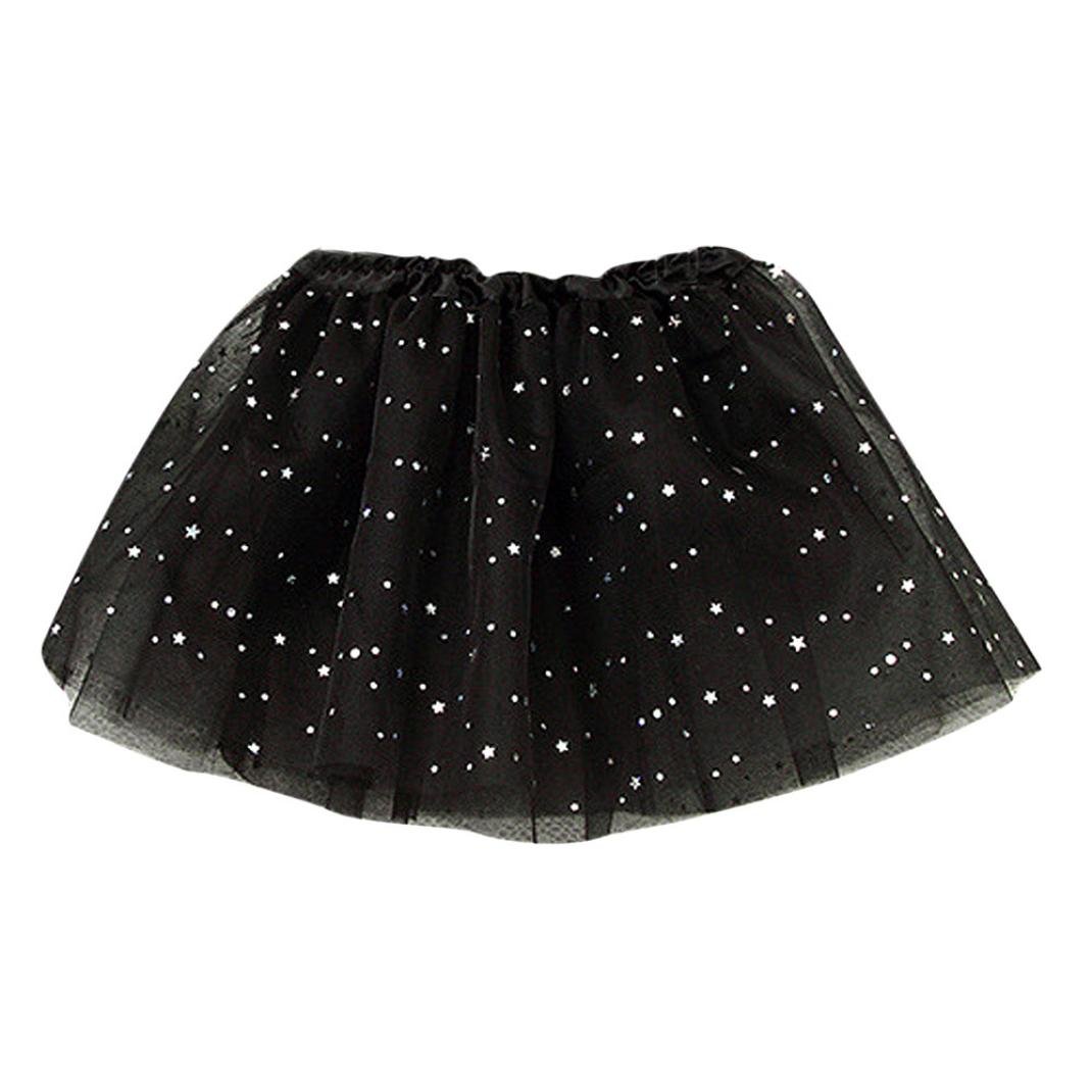 Lisingtool Kids Girls Princess Tutu Skirt with Stars & Sequins - One Size Black for Ballet, Dance, Party & Dress Up