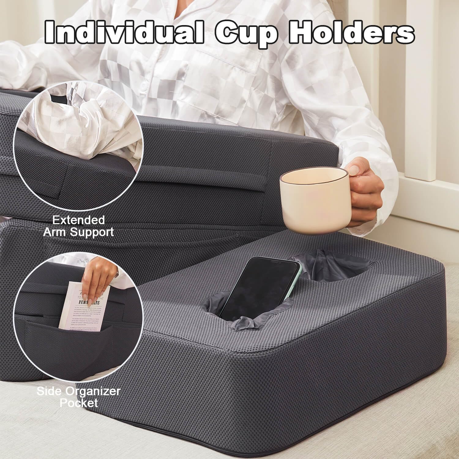 Memory Foam Lap Desk with Cup Holder - Portable Laptop Pillow for Couch, Bed & Gaming - Soft Writing Surface with Phone Stand (Grey) - Perfect for Home Office, Study & Relaxing in Bed