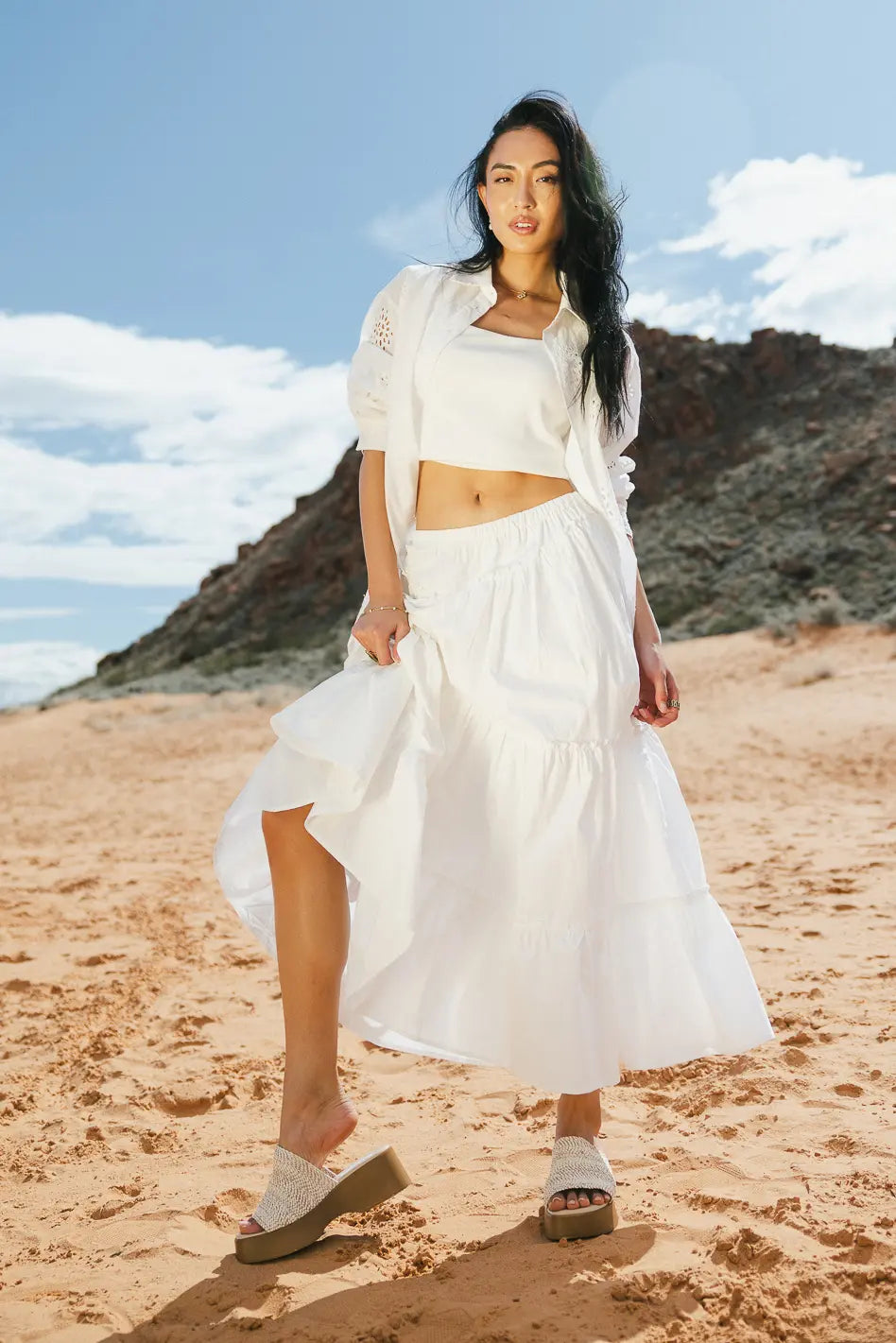 Layana White Tiered Skirt for Women | Flowy Summer Skirt | Perfect for Beach, Vacation & Casual Outfits