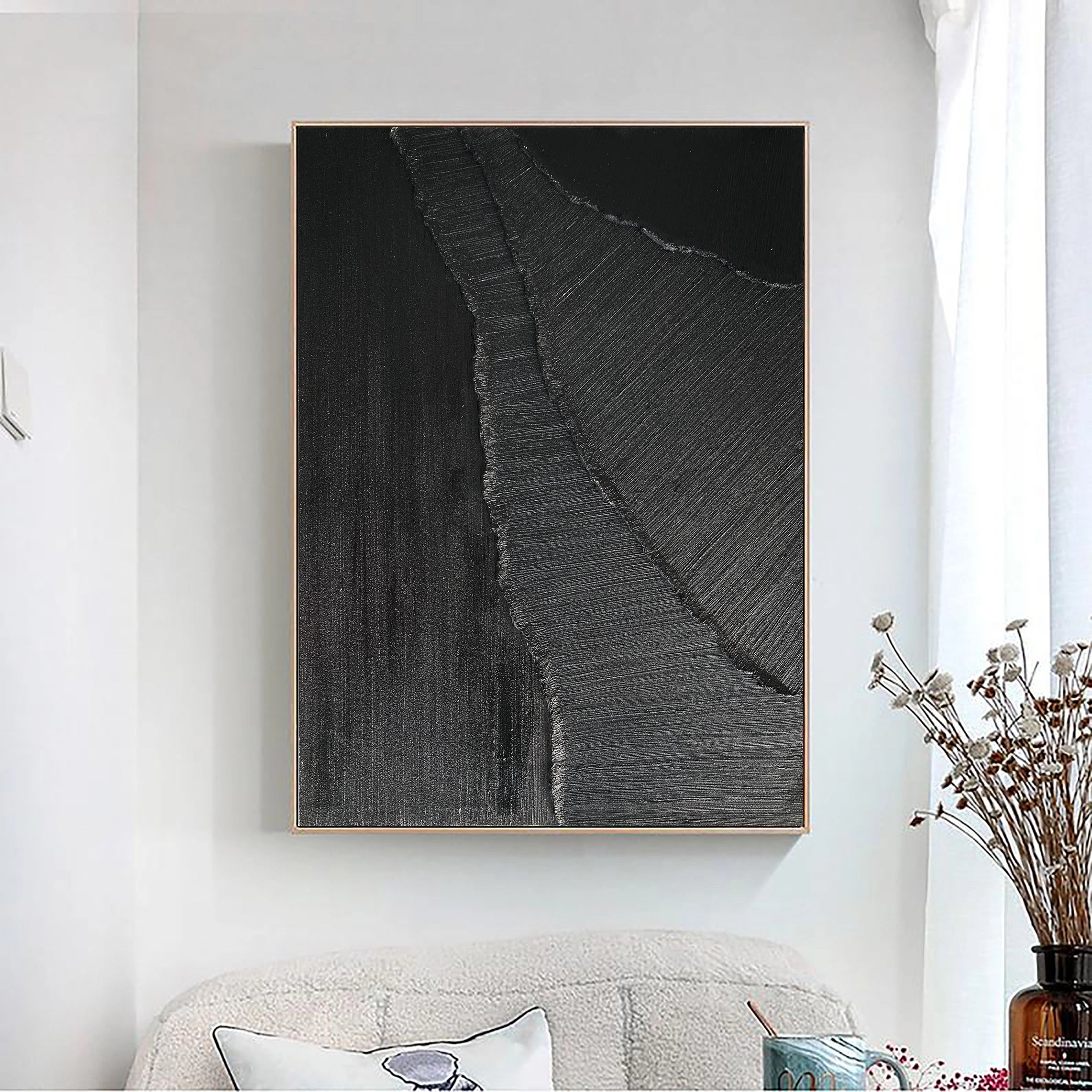 Black Minimalist Textured Painting Canvas #MZ005 - Abstract Wall Art for Modern Home & Office Decor