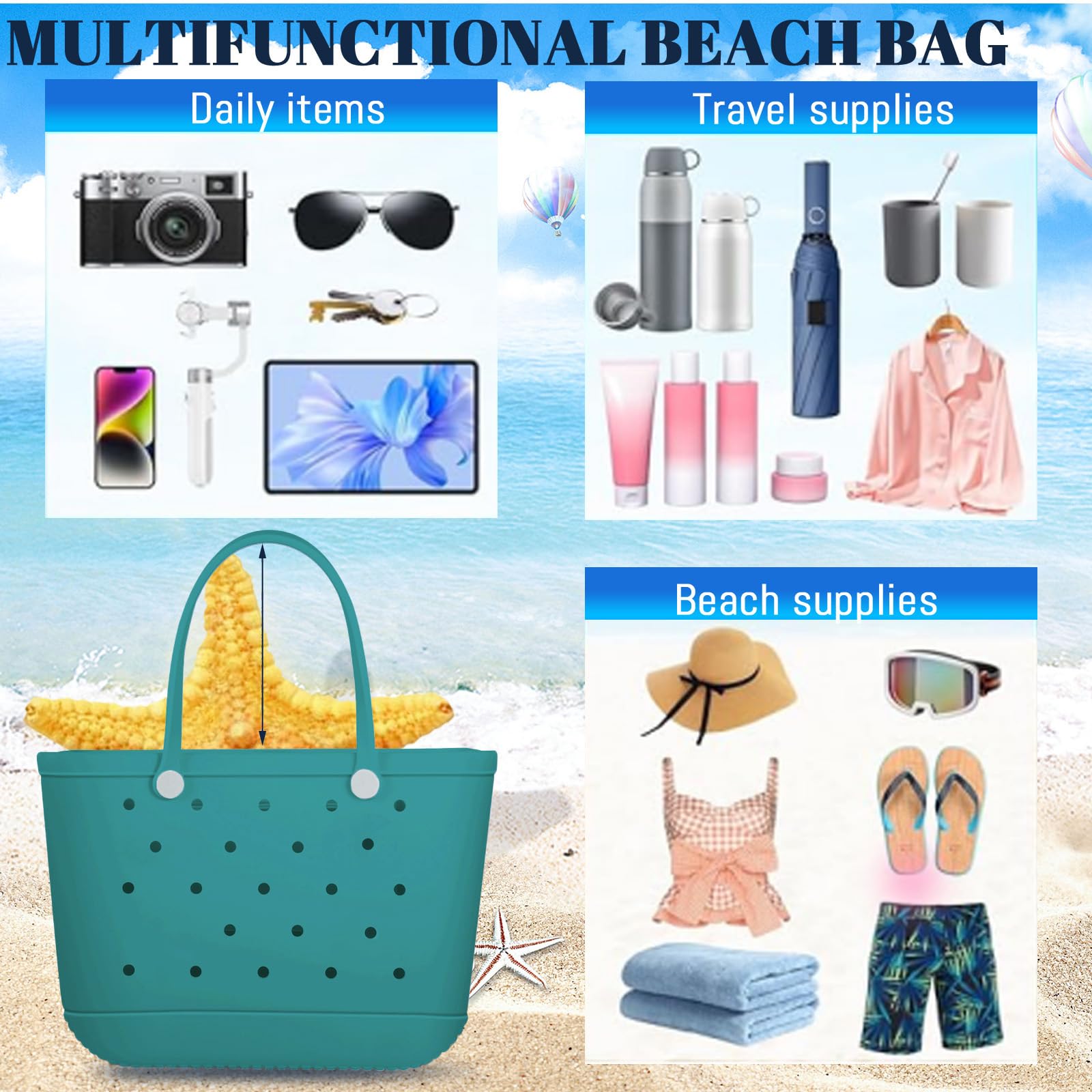 Waterproof Rubber Tote Bag - Large Durable Beach & Travel Tote for Sports & Storage