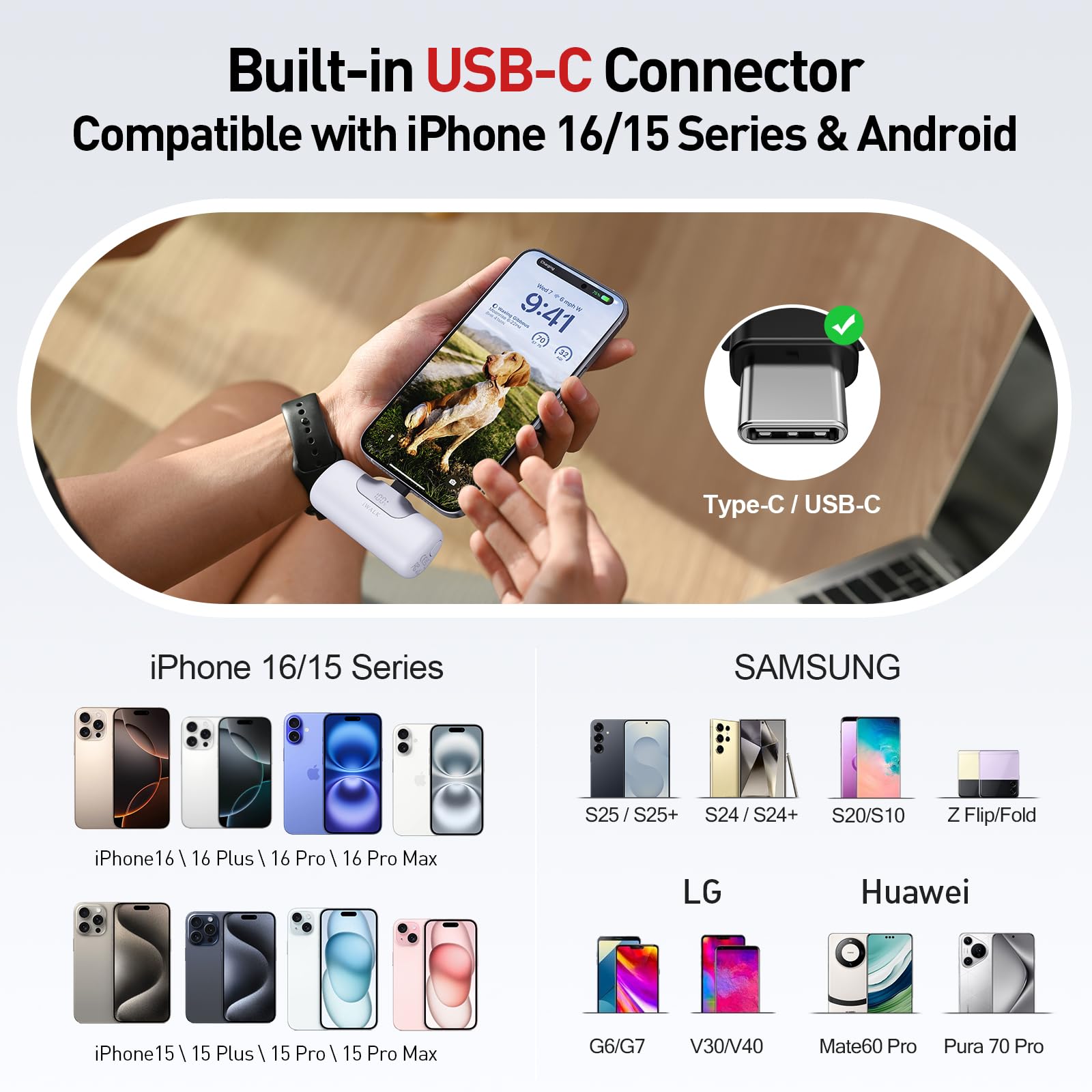 iWALK 5500mAh Ultra-Compact Power Bank with 22.5W Fast Charging | USB-C Portable Charger for iPhone 16/15/Pro Max, Samsung Galaxy S25/S24/S23, iPad & Android Devices | Perfect for Travel, Outdoor Adventures & Emergency Backup (White)