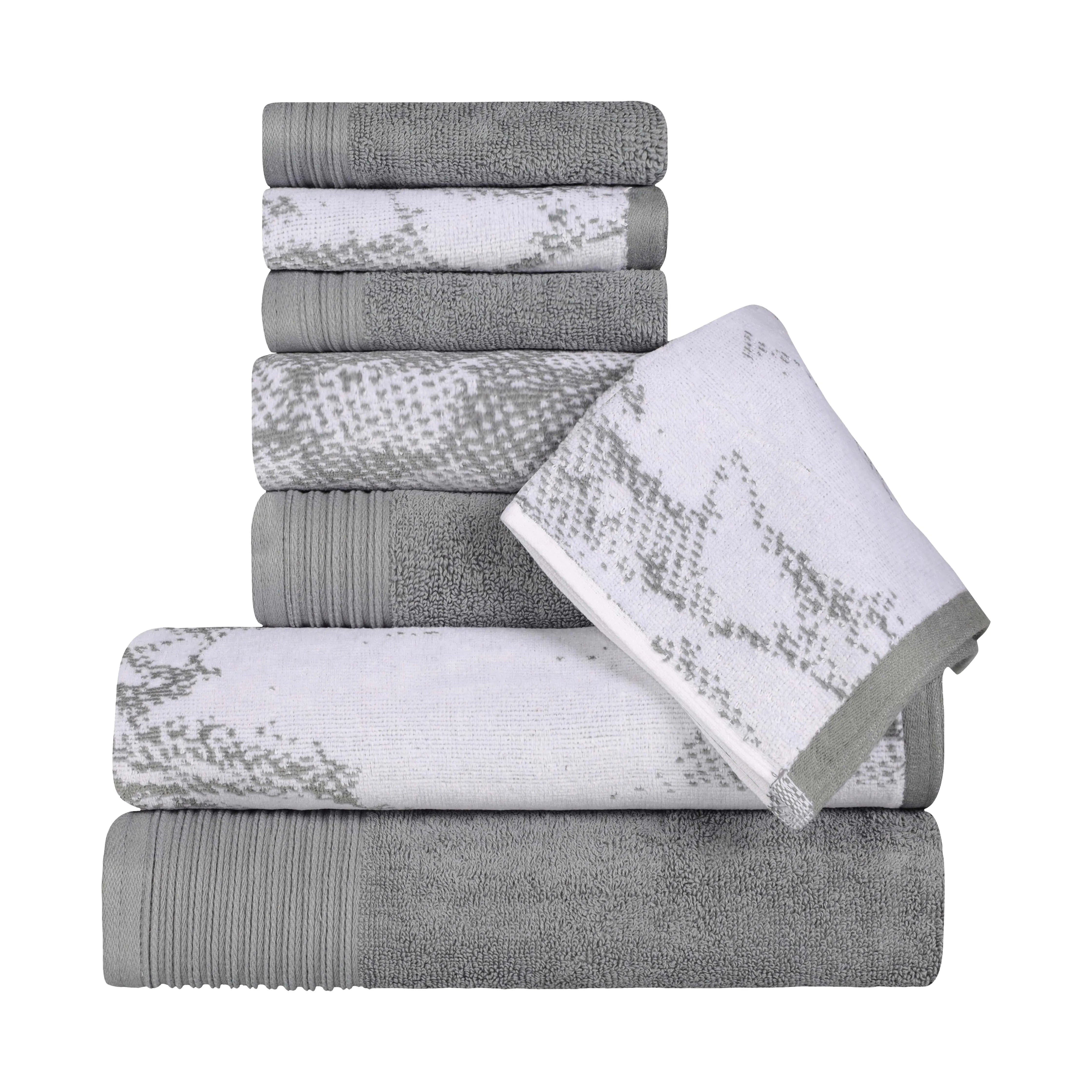 Premium 8-Piece Quick Dry Bath Towel Set - Cotton Marble & Solid Colors for Bathroom, Spa & Gym - Soft, Absorbent & Durable Towels for Home & Travel