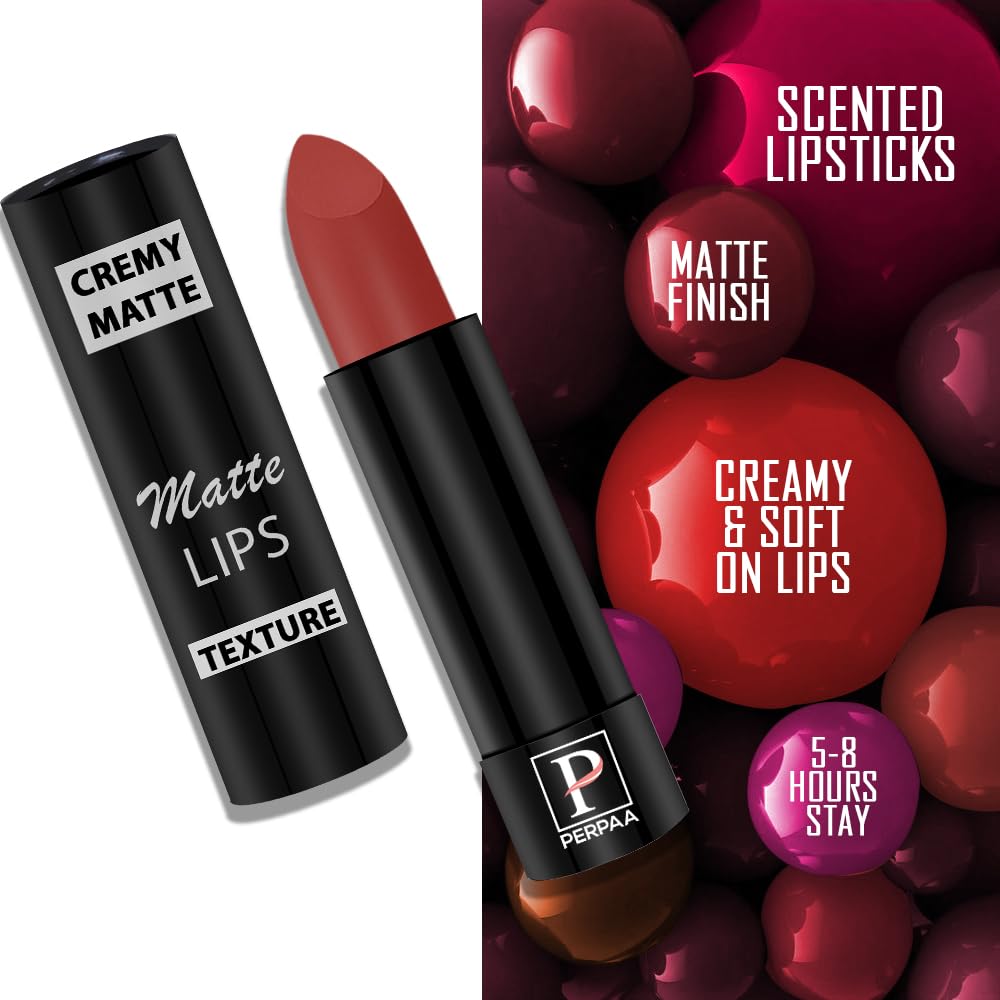 PERPAA Creamy Matte Lipstick - Long Lasting, Smudge Proof, One Swipe Application - 3.5g Each - Set of 2 (Red Bloom, Rust Orange) - Perfect for Everyday Wear, Date Night & Special Occasions