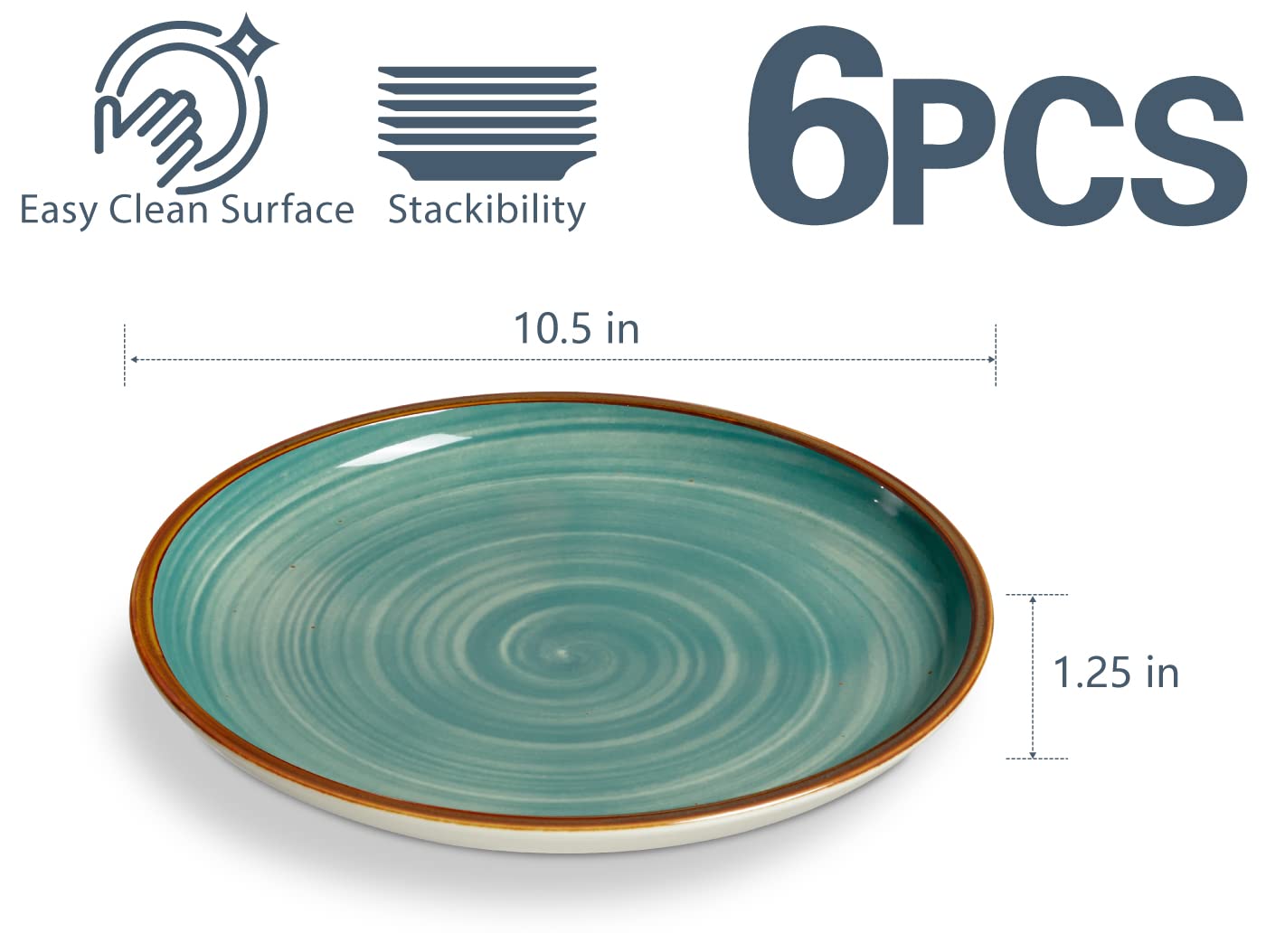 ONEMORE 10.5 Inch Ceramic Dinner Plates Set with 30oz Salad Bowls - Microwave, Oven & Dishwasher Safe - Durable Teal Blue Tableware for Everyday Dining, Parties & Restaurant Use