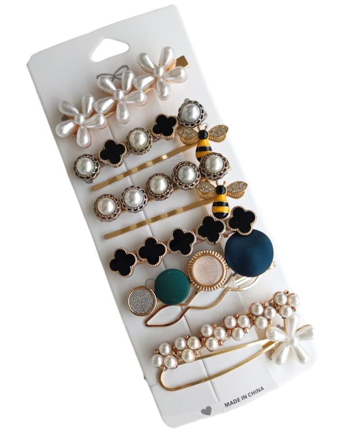 Korean Style Pearl Barrettes Hair Clips Set - 8PCS Women's Hairpins, Marble Alligator Bobby Pins, Duckbill Hair Accessories for Women & Girls - Perfect for Weddings, Parties & Daily Styling