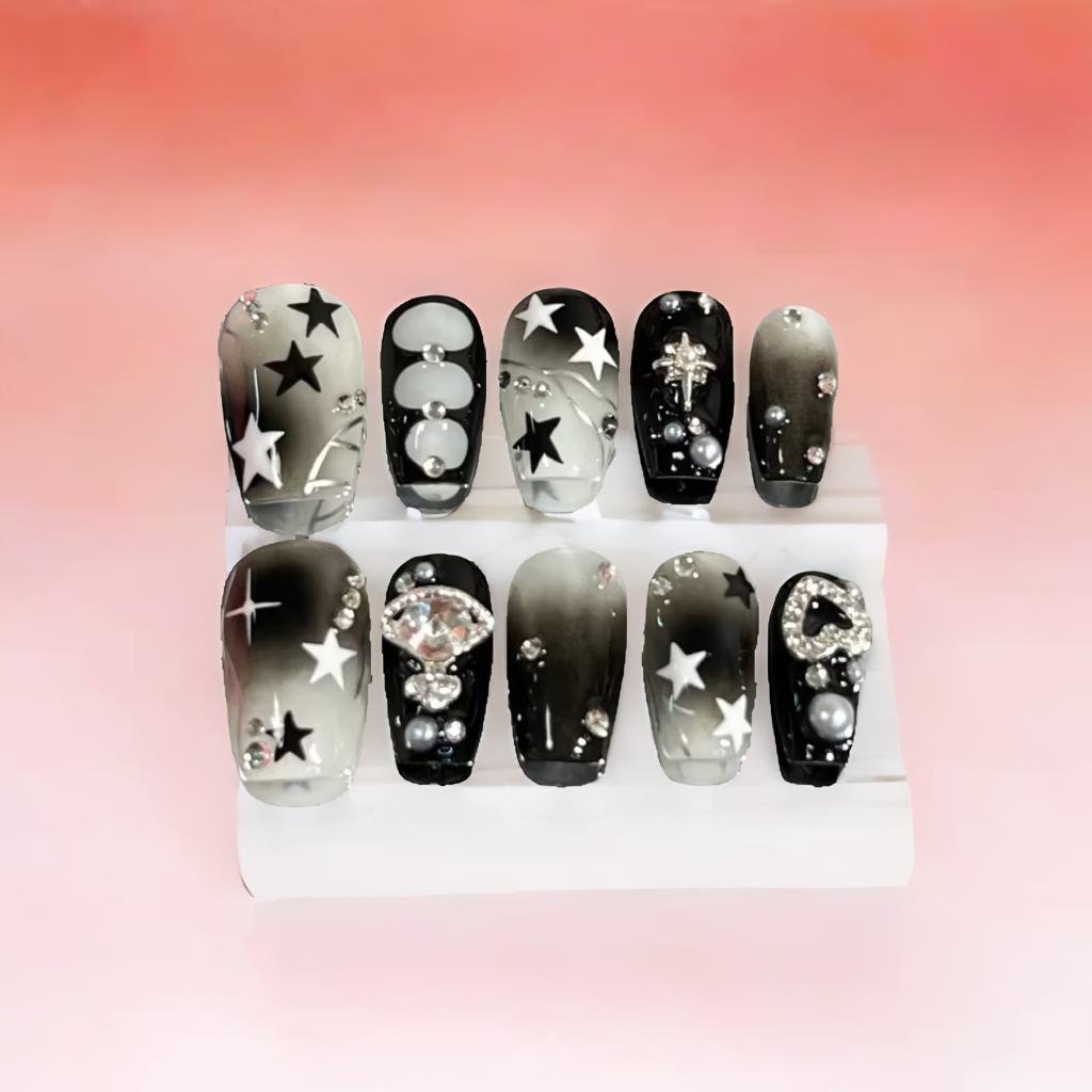 Fiery Passion Hand-Painted Press-On Nails | Long-Lasting Artificial Nails with Vibrant Designs | Perfect for Parties, Weddings & Special Occasions