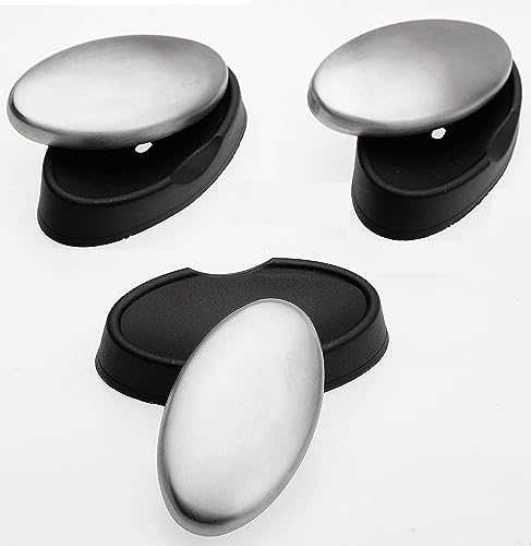 SAMEH Stainless Steel Soap Bar for Removing Odors - Eliminates Onion, Garlic & Fish Smells - Includes Soap Dish - Perfect for Kitchen, Camping & Outdoor Activities