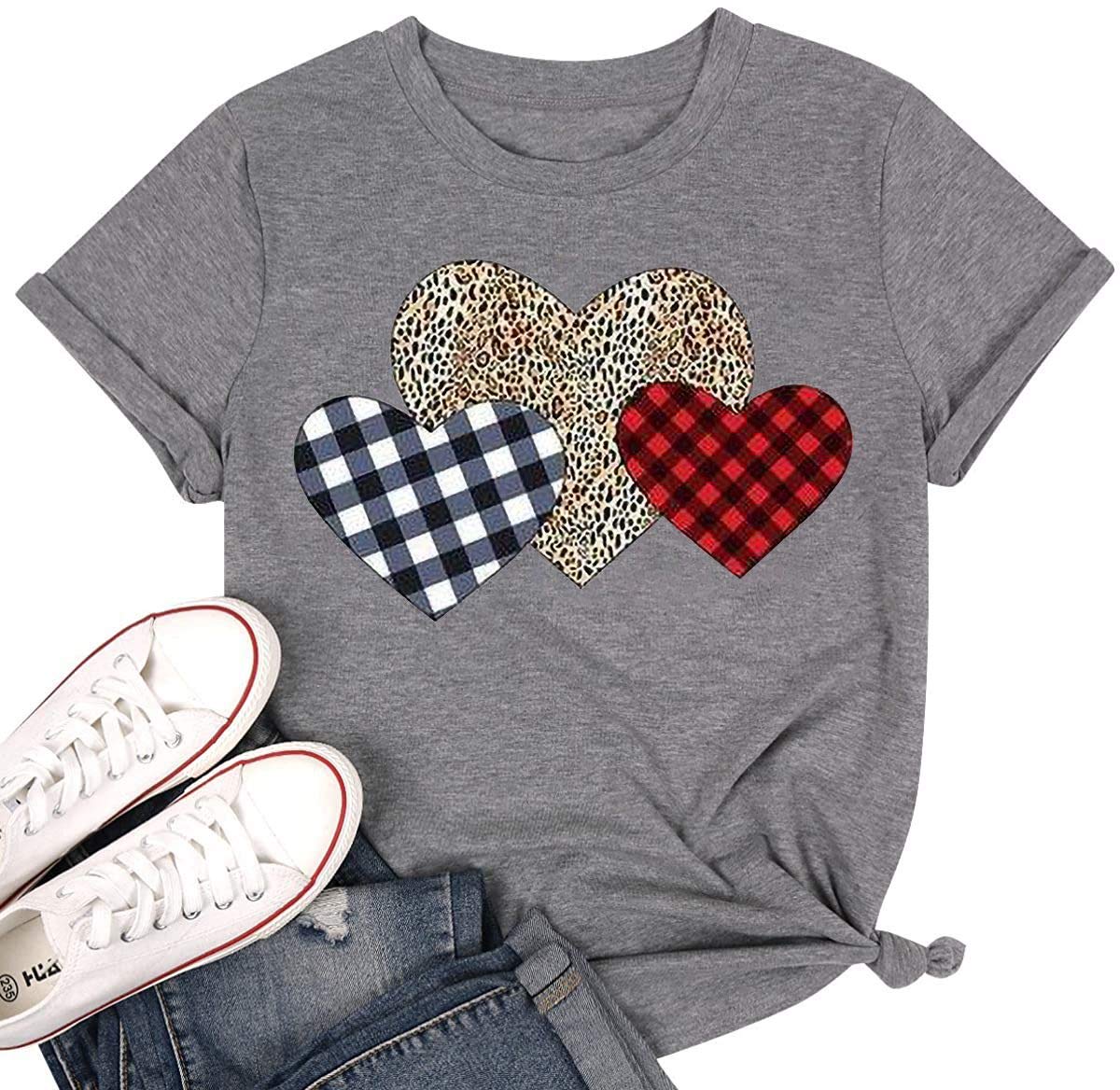 Valentine's Day Women's Graphic Tee - Heart Printed Short Sleeve T-Shirt for Wife, Girlfriend - Cute Casual Blouse for Date Night & Romantic Gifts