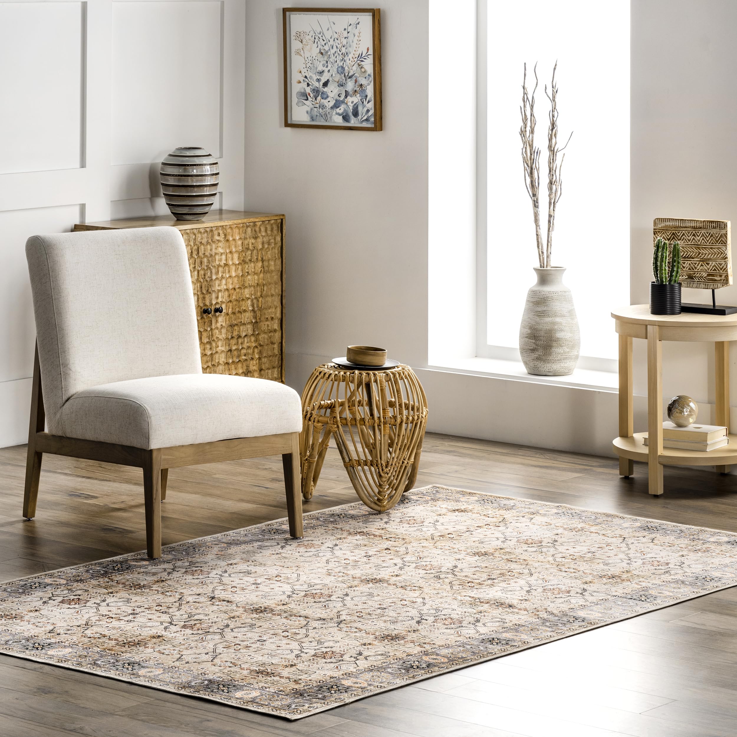 nuLOOM Annelle Beige 8' x 10' Washable Area Rug - Stain Resistant, Non-Slip Backing, Low Profile for Living Room, Bedroom & Dining Room | Perfect for High Traffic Areas, Pet-Friendly Homes & Modern Decor