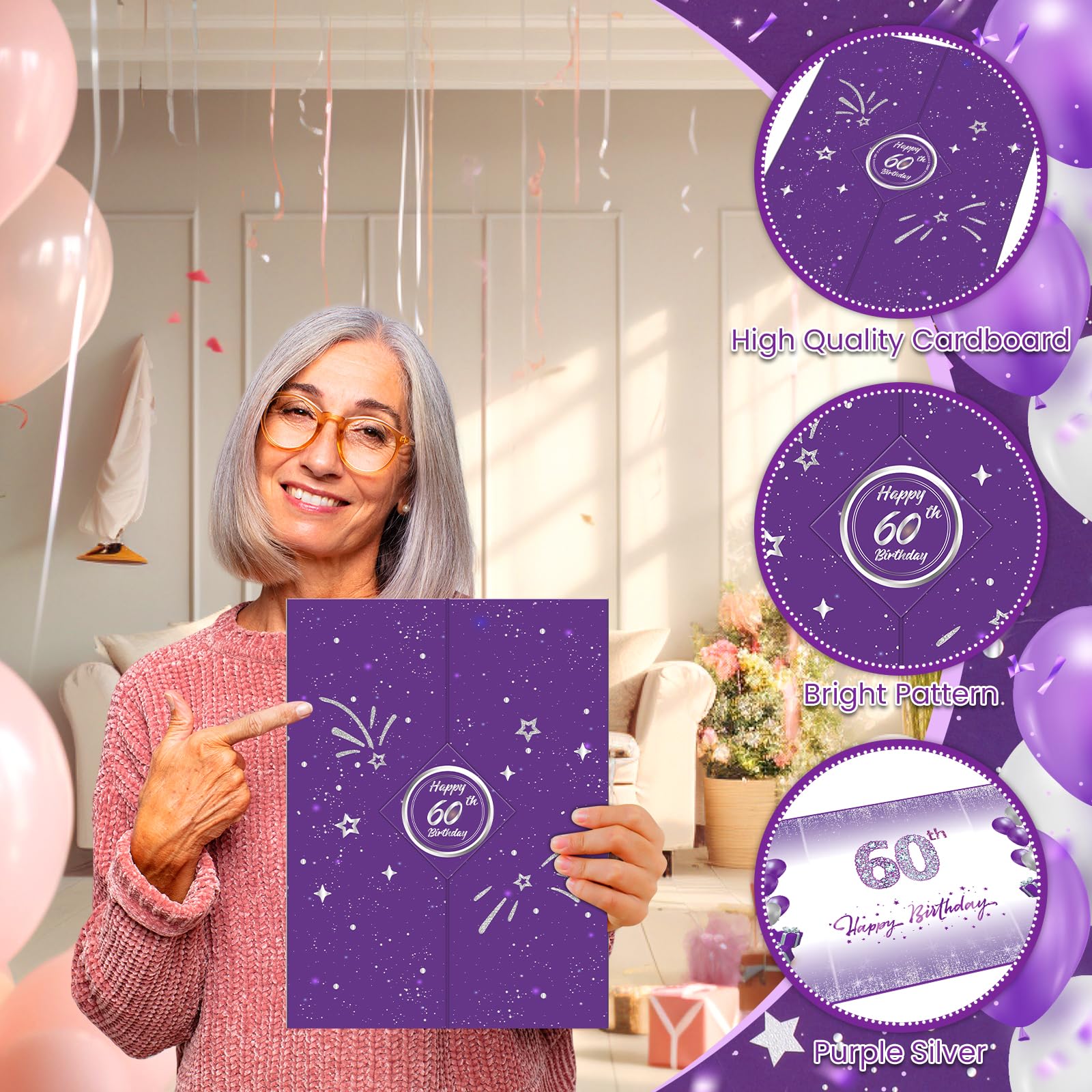 Purple & Silver 60th Birthday Party Decorations Set - Unique Guest Book Alternative for Women & Men - Perfect for 60th Anniversary Celebrations, Gifts, and Party Supplies | Great for Milestone Birthday Decor, Signature Keepsake, and Special Occasion Favors