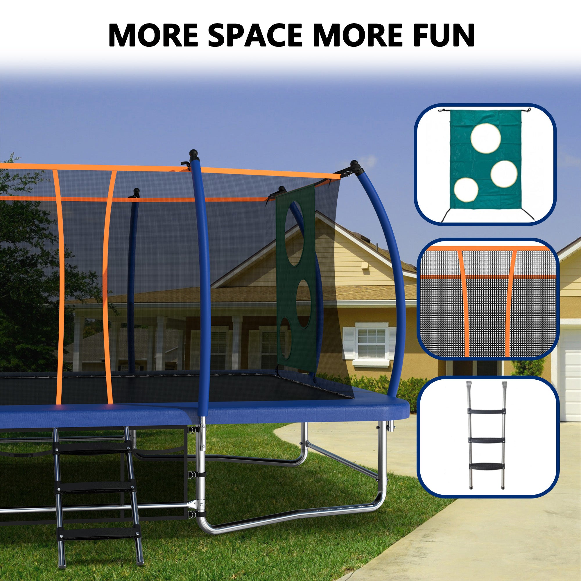 10X16FT Outdoor Square Trampoline for Kids & Adults - Heavy Duty Rectangular Bouncing Mat with Safety Net - Perfect for Backyard, Gym Training, and Family Fun Activities
