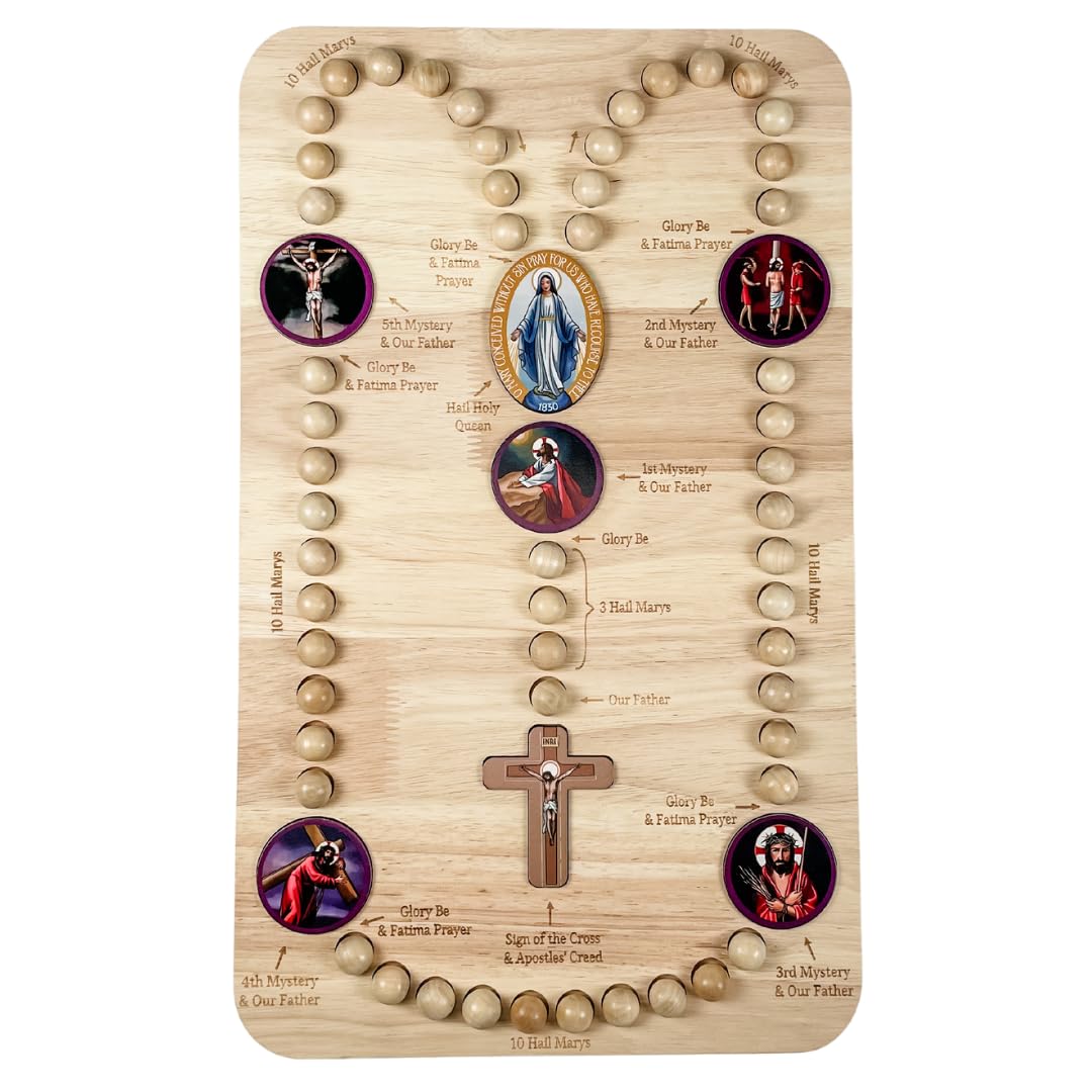 Original Wooden Rosary Board for Kids & Adults - Catholic Prayer Learning Tool, Interactive Teaching Aid for Children to Pray the Rosary - Perfect for Religious Education, Sunday School & Family Prayer Time