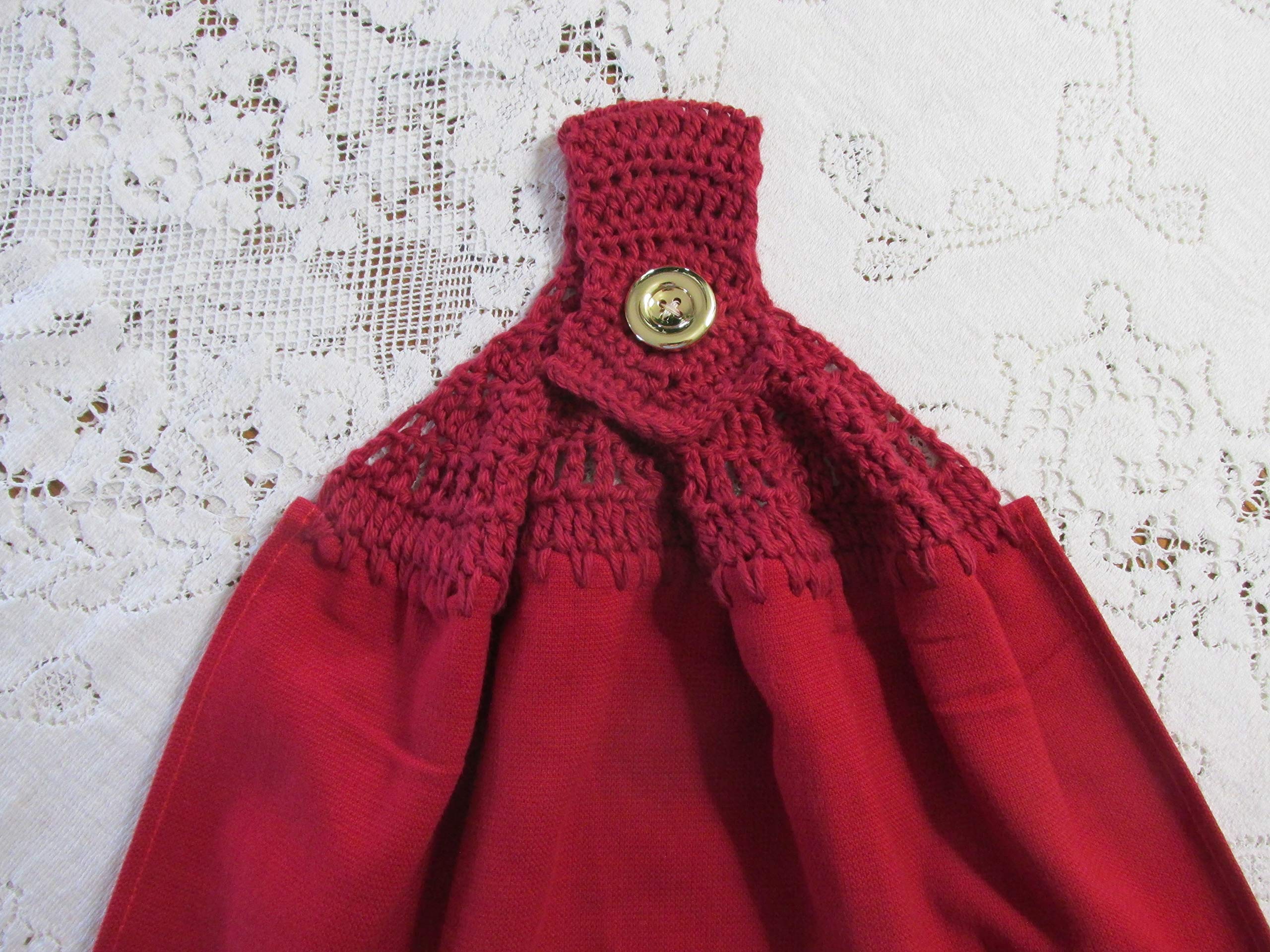 Premium Red & Gold Christmas Double-Layer Holiday Kitchen Towel - Ultra Absorbent Dark Red Cotton Crochet Hanging Towel for Festive Decor & Gift Giving
