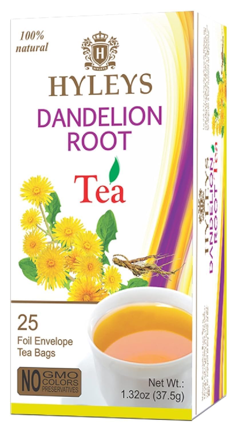 Hyleys Organic Dandelion Root & Green Tea with Milk Thistle & Licorice Root - Herbal Detox Tea Blend for Liver Cleanse & Digestion Support - 25 Tea Bags (12 Pack, 300 Tea Bags Total) - Perfect for Morning Detox, Afternoon Energy Boost & Evening Relaxation