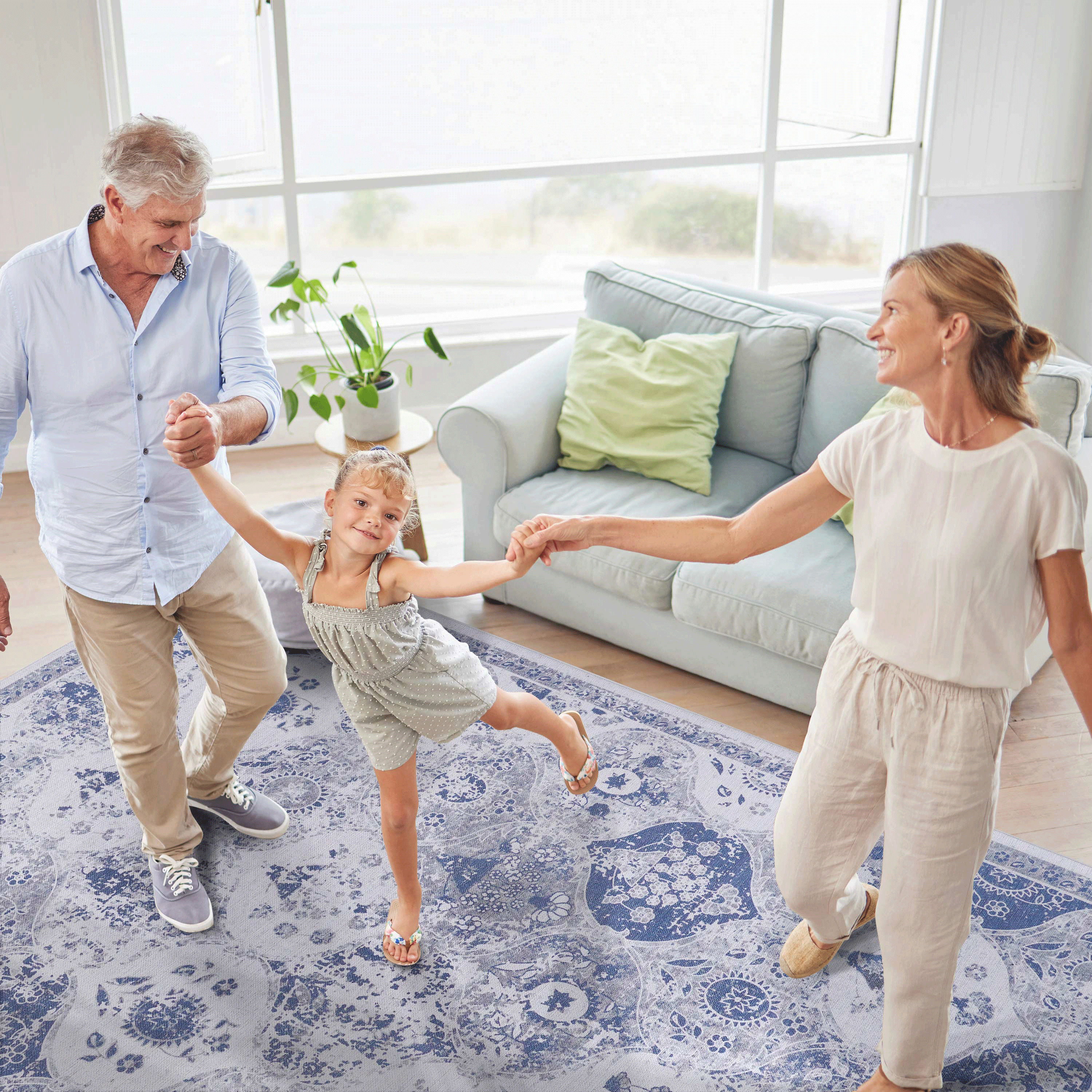 DTY Signature 6x9 Feet Blue Washable Area Rug - Low Pile Non-Slip Non-Shedding Foldable - Kid & Pet Friendly Living Room Bedroom Kitchen Rug - Perfect for Home Decor, Dorm, Office & High Traffic Areas (Blue, 6' x 9')