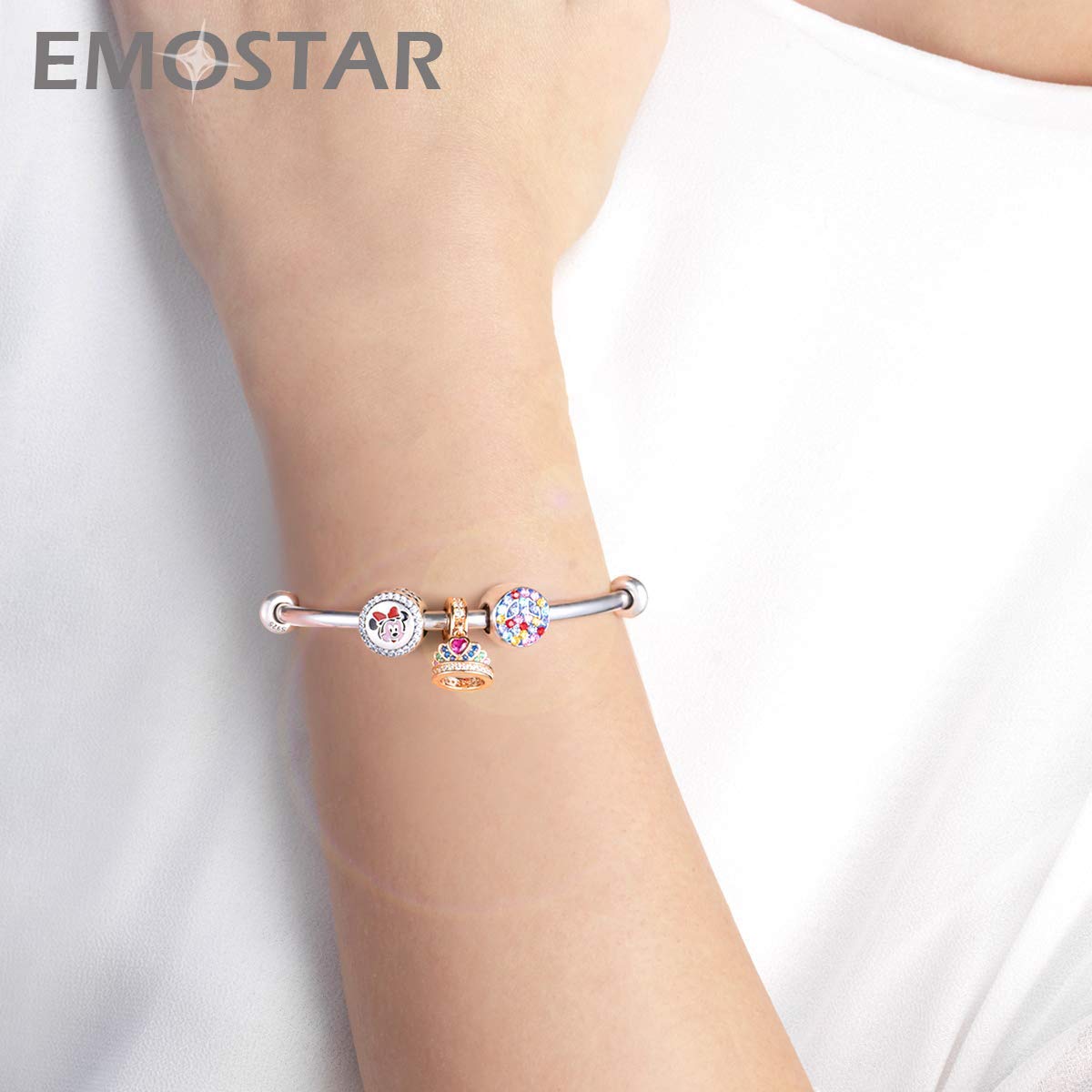 EMOSTAR 925 Sterling Silver Rose Gold Pendant Charms Set - DIY Bracelet, Princess Tiara Crown & Letter A Charms for Jewelry Making | Perfect Birthday, Christmas Gifts for Daughter, Women & Girls | Great for Parties, Weddings & Special Occasions