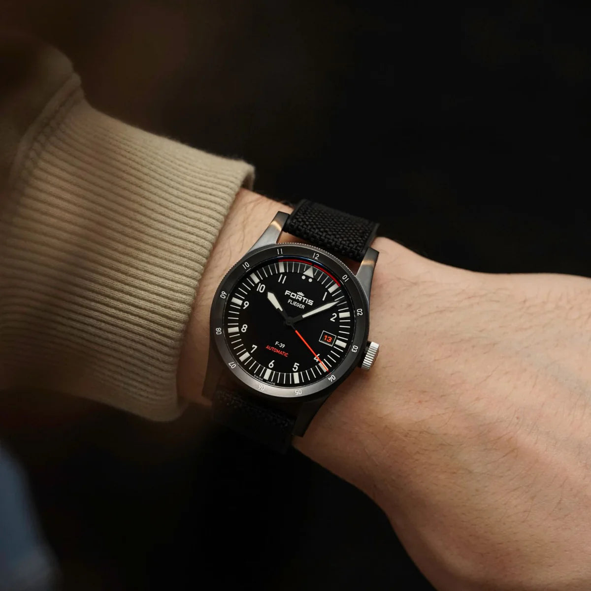 Fortis Flieger F-39 Werk 7 Mission Black Pilot Watch - Swiss Automatic Aviation Timepiece for Men, Perfect for Flying, Travel & Outdoor Adventures