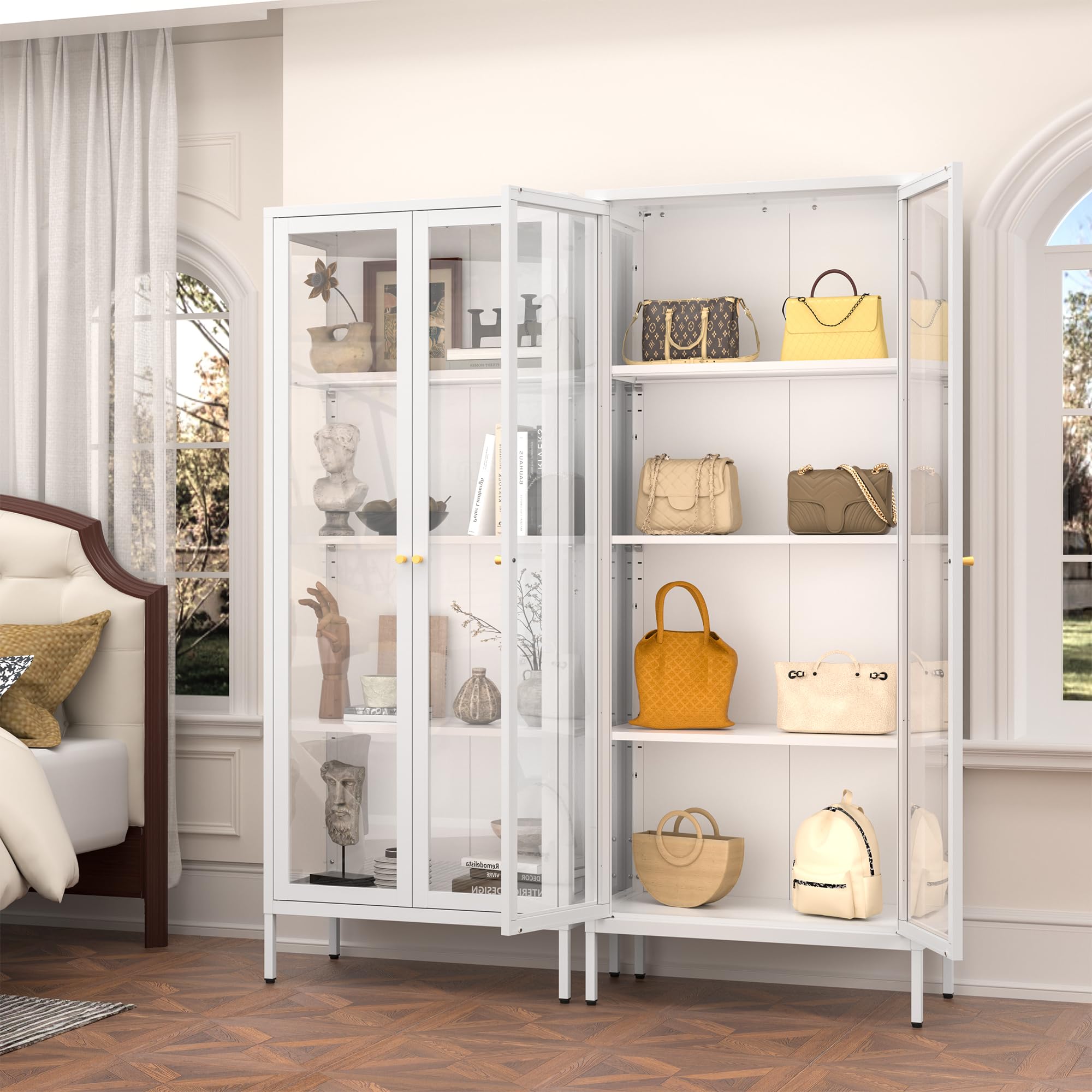 White Glass Display Cabinet with Doors & Shelves - 66