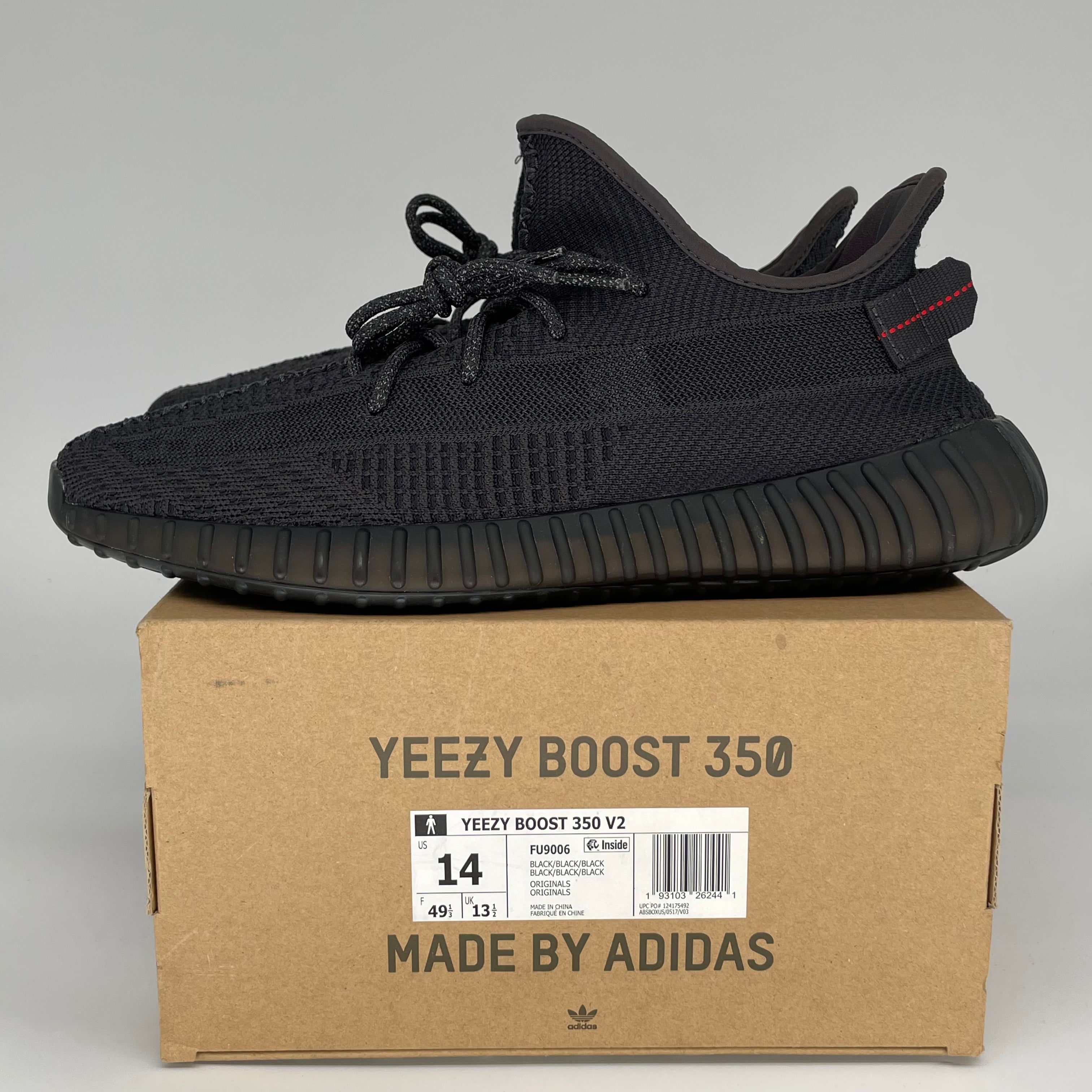 Adidas Yeezy Boost 350 V2 Black Non-Reflective Men's Running Shoes Size 14 (FU9006) - Perfect for Casual Wear, Gym Workouts & Street Fashion