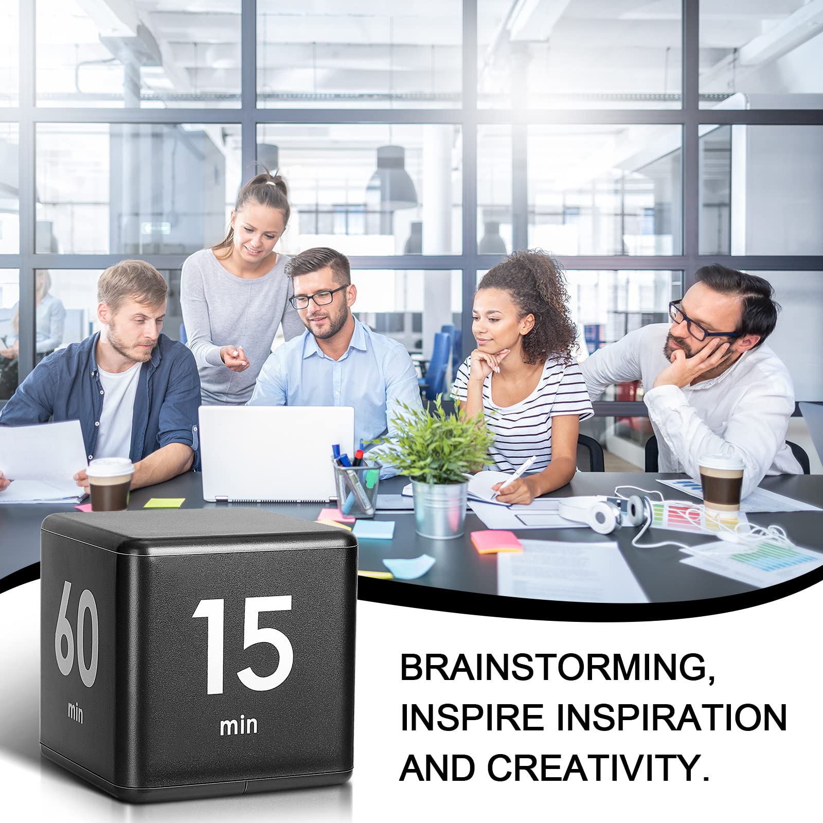 Weewooday Cube Timer Block - ADHD Focus Timer with Gravity Sensor for Productivity, Workouts & Learning - 15/20/30/60 Minute Countdown - 2.6 Inch Black Desk Timer for Kitchen, Office & Study Time Management