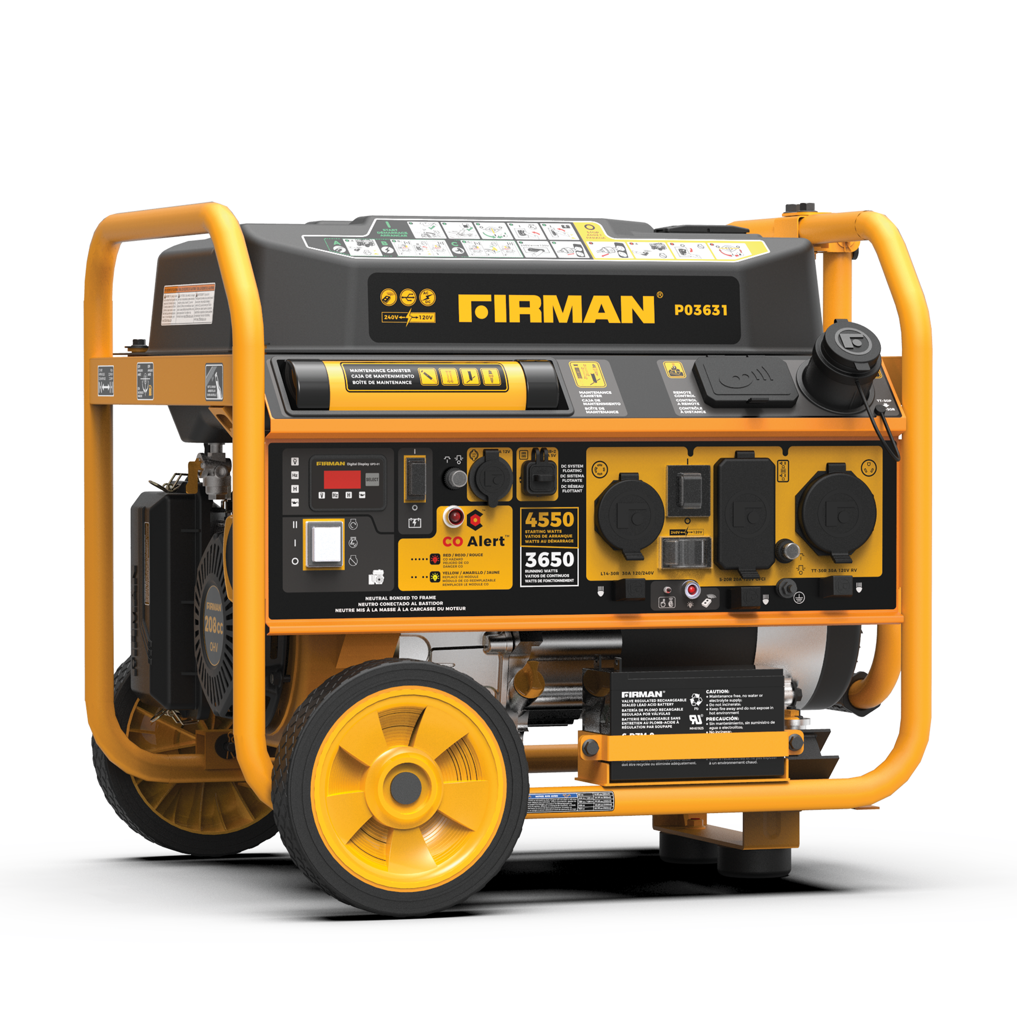 4550W Portable Gas Generator with Remote Start & CO Alert - 120/240V Dual Voltage for Camping, Emergency Power & Home Backup