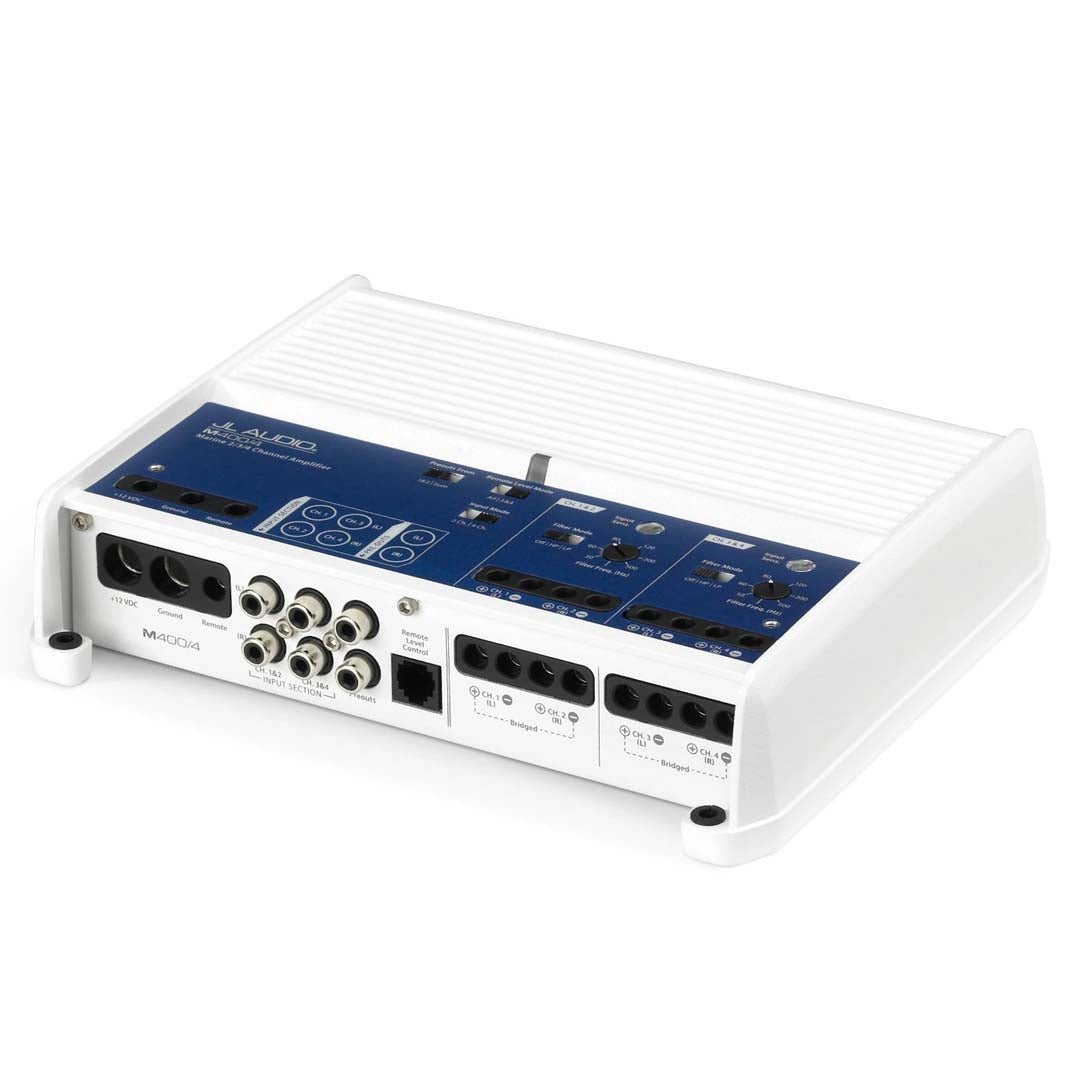 JL Audio M400/4 Marine Amplifier - 400W 4-Channel Class D Full Range Power Amplifier for Boats, Watercraft & Outdoor Audio Systems - Perfect for Marine Stereo Upgrades & Waterproof Audio Installations