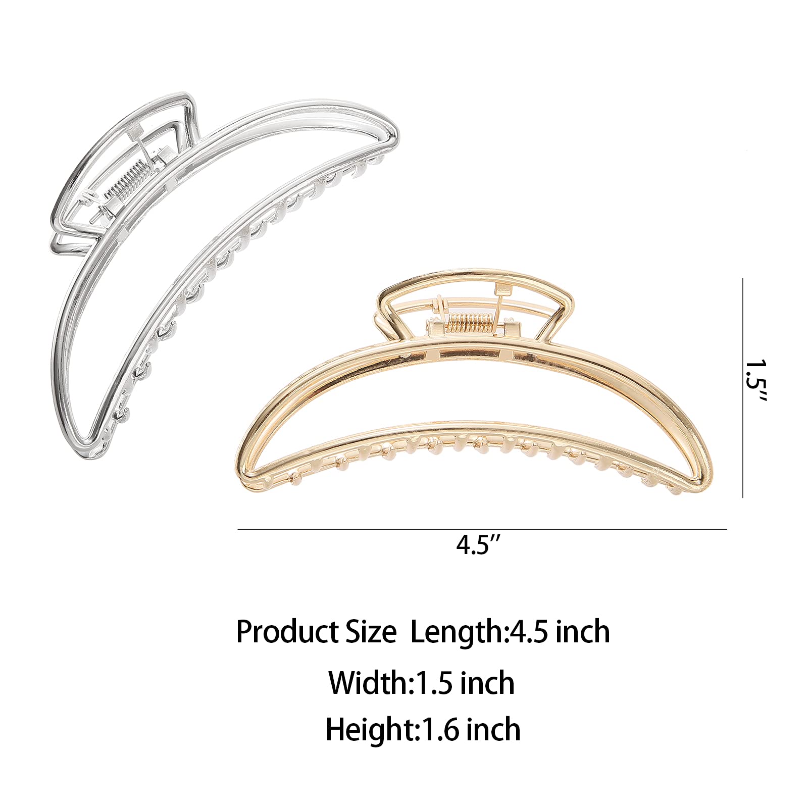 Gold Hair Claw Clips for Women - 4.5 Inch Large Metal Nonslip Hair Clips for Fine, Thick & Curly Hair | Perfect for Updos, Ponytails & Everyday Hairstyles