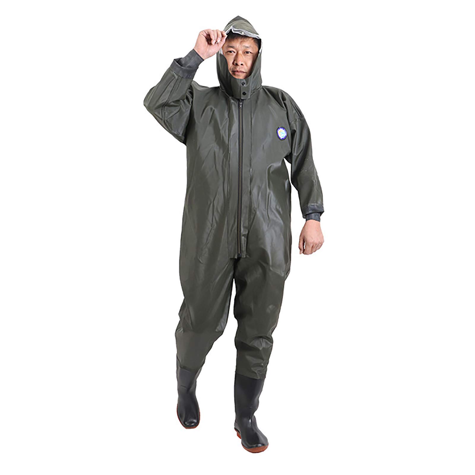 **Men's PVC 100% Waterproof Chest Waders with Boots for Fly Fishing & Pond Fishing - Green, EU45 - Ideal for Outdoor Fishing, Hunting & Water Activities**