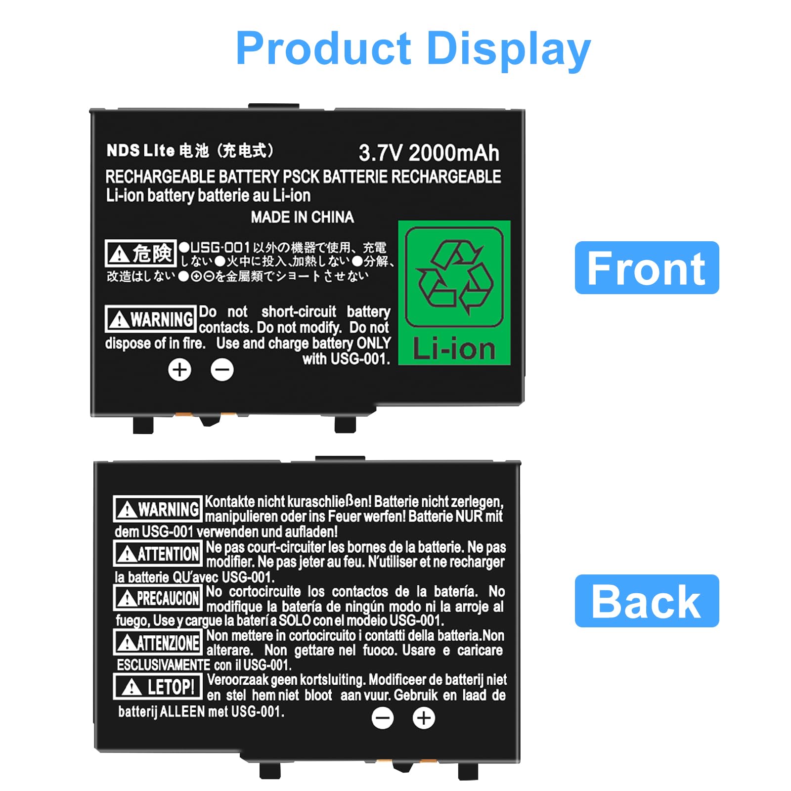 2000mAh Replacement Battery for Nintendo DS Lite (NDSL) - 3.7V Lithium-ion USG-003 Battery Pack - Compatible with Nintendo DS Lite Only (Not for DSi/DSi XL) - Perfect for Gaming On-The-Go & Extended Play Sessions