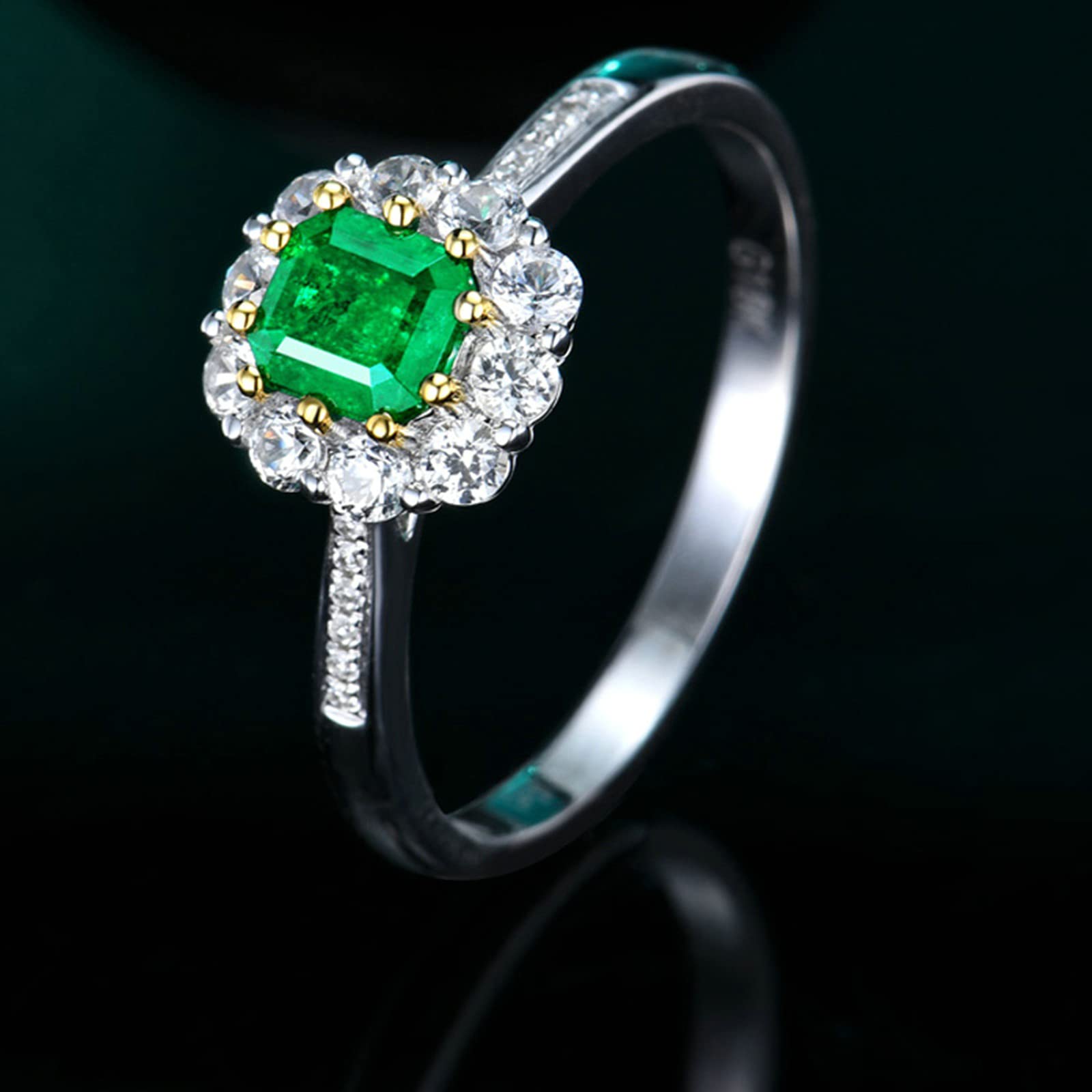 18K White Gold & 925 Sterling Silver Wedding Bands for Women - Simple Emerald Moissanite/Zirconia Promise Rings - Elegant Jewelry for Engagement, Anniversary & Special Occasions