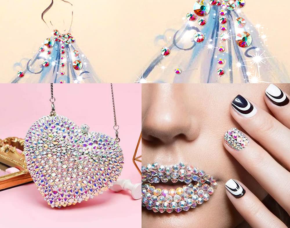 6500pcs Flatback Glass Rhinestones Kit - Hotfix Iron On Crystals for DIY Crafts, Clothes, Shoes, Bags & Nail Art | Includes 1 Tweezer & 1 Picking Pen | Crystal AB Mix (6 Sizes) - Perfect for Costume Design, Fashion Embellishments & Wedding Decorations