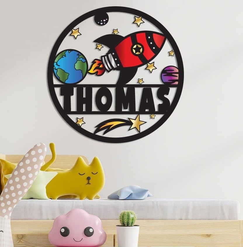 Personalized Rocket Ship Name Sign - Custom Outer Space Nursery Decor for Kids | Unique Space-Themed Room Decor for Boys & Girls | Perfect for Bedrooms, Playrooms & Birthday Gifts
