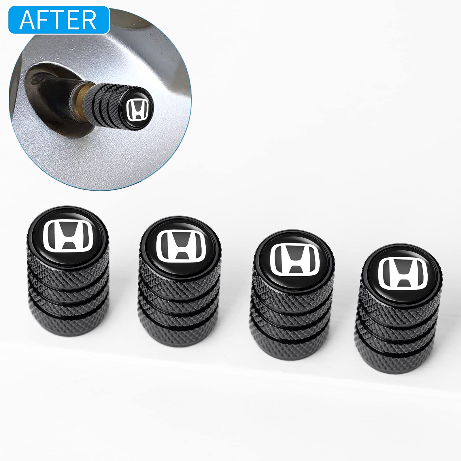 4 Pack Black Tire Valve Stem Caps - Universal Fit for Honda Accord, Civic, CR-V, Pilot | Durable Car Accessories for Cars, SUVs, Trucks & Motorcycles - Perfect for Road Trips & Off-Road Adventures