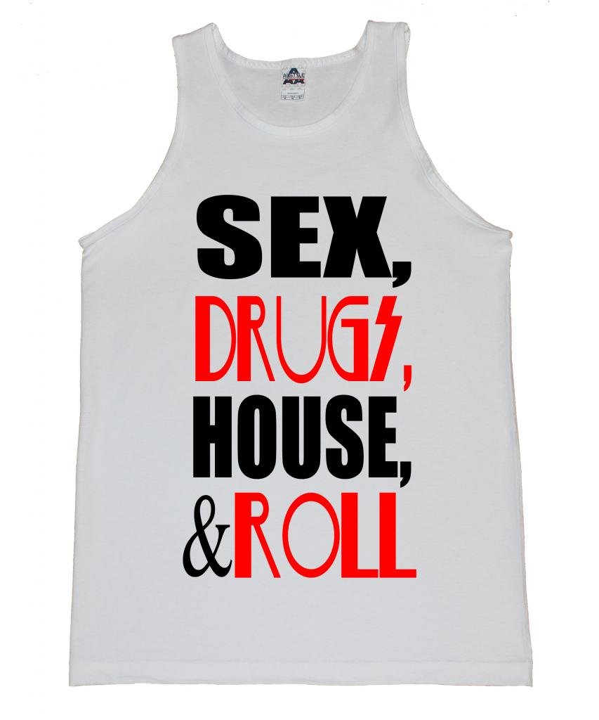 FTD Apparel Men's Sex Drugs House and Roll EDM Rave Concert Tank Top - Breathable Party Shirt for Music Festivals & Nightclubs