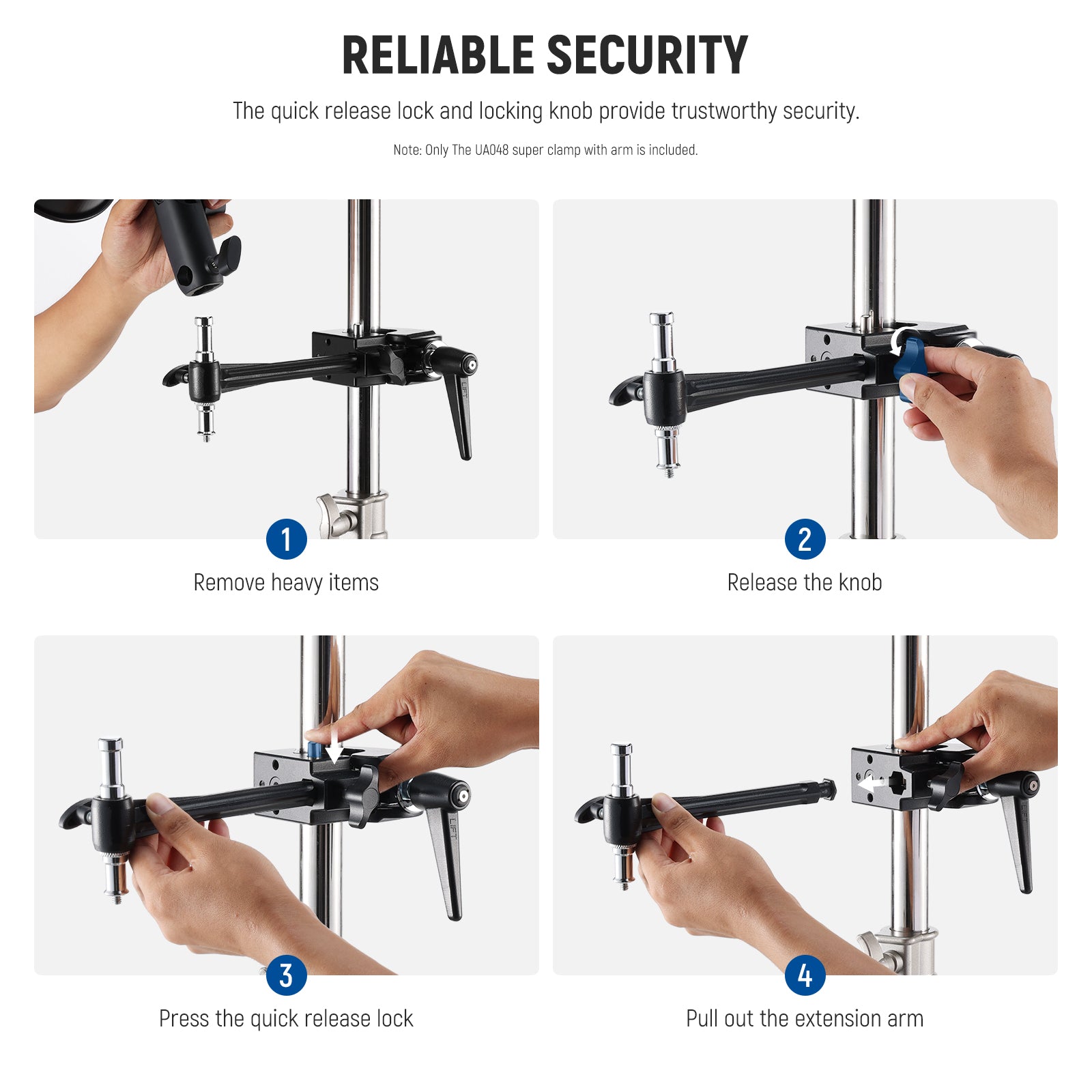 NEEWER UA048 Super Clamp with 6 Extension Arm - Heavy Duty Photography Clamp for Studio Lights, Cameras, and Equipment - Perfect for Video Production, Live Streaming, and Photography Setups