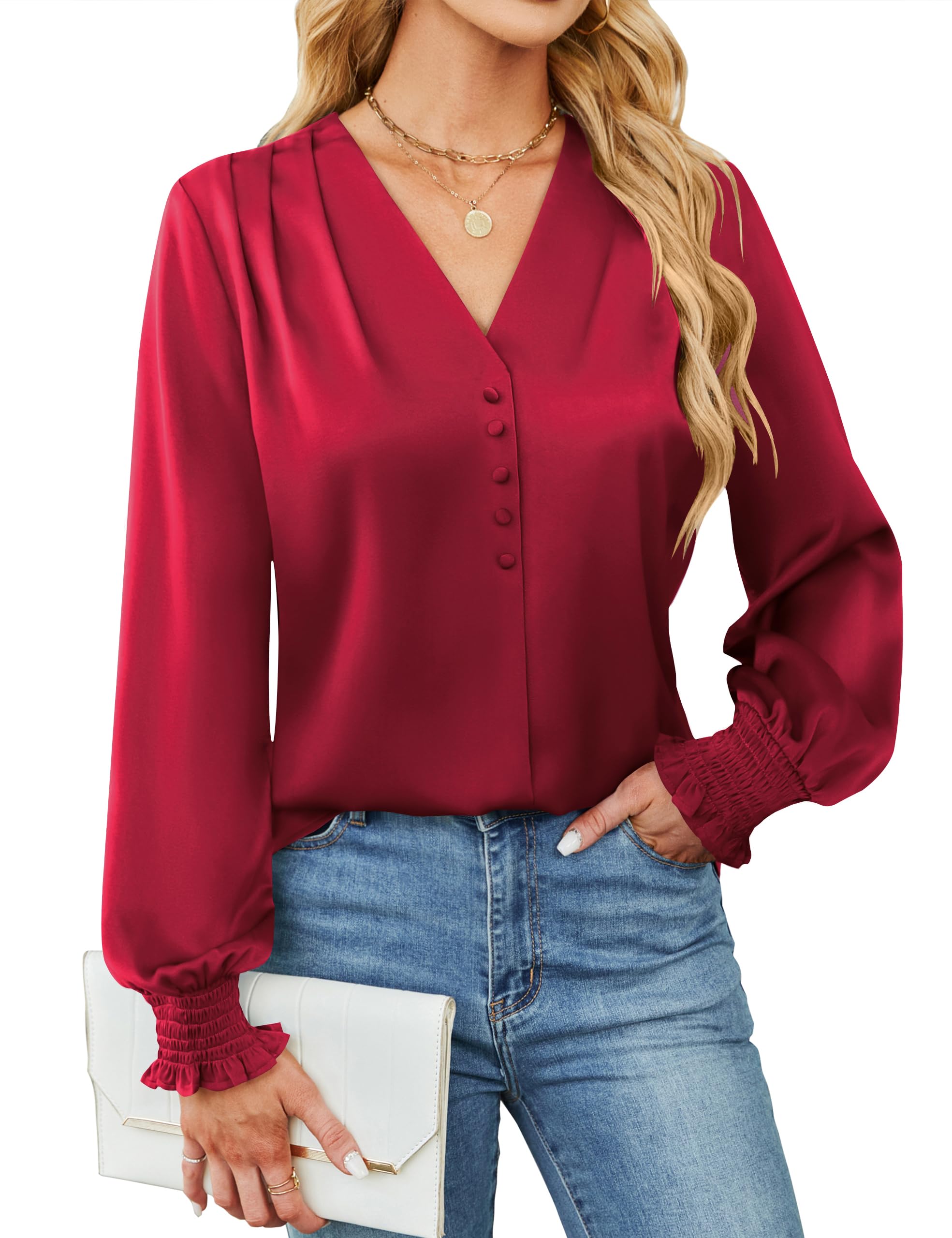 BMJL Women's Blouse - Elegant Satin Silk Long Sleeve Shirt for Business Casual & Office Wear | Perfect for Work, Meetings, and Special Occasions
