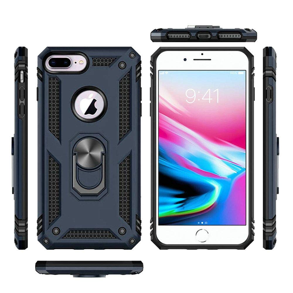 Shockproof iPhone 8 Plus/7 Plus Case with Kickstand Ring - Heavy Duty Protective Cover for 5.5 Inch iPhone Models | Perfect for Outdoor Activities, Work & Travel (Blue)