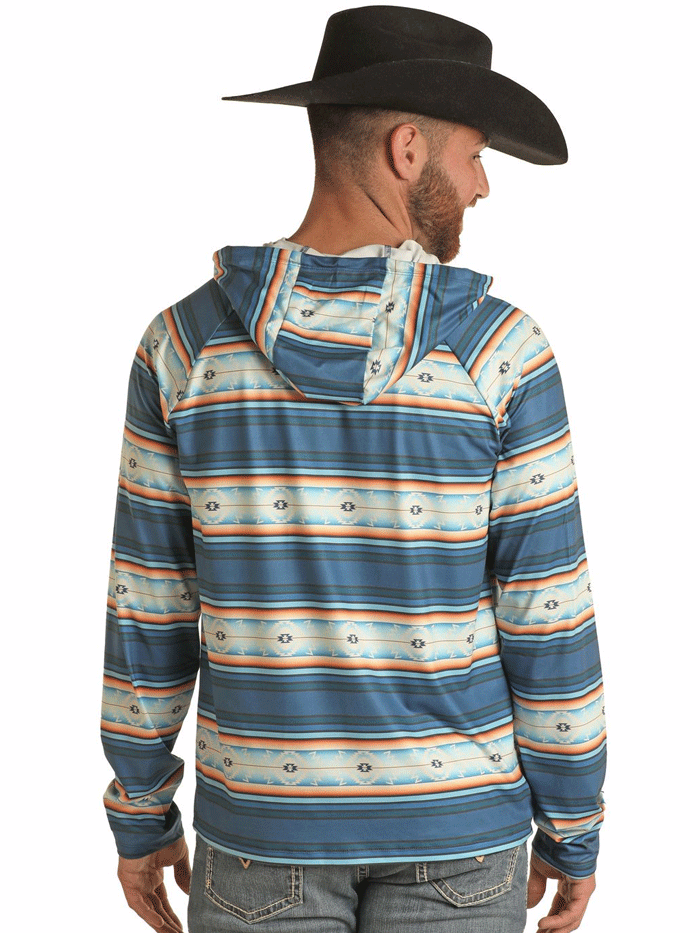 Rock & Roll Denim BM94T03004 Men's Aztec Printed Performance Hoodie - Blue | Stylish Streetwear for Casual Outings & Music Festivals