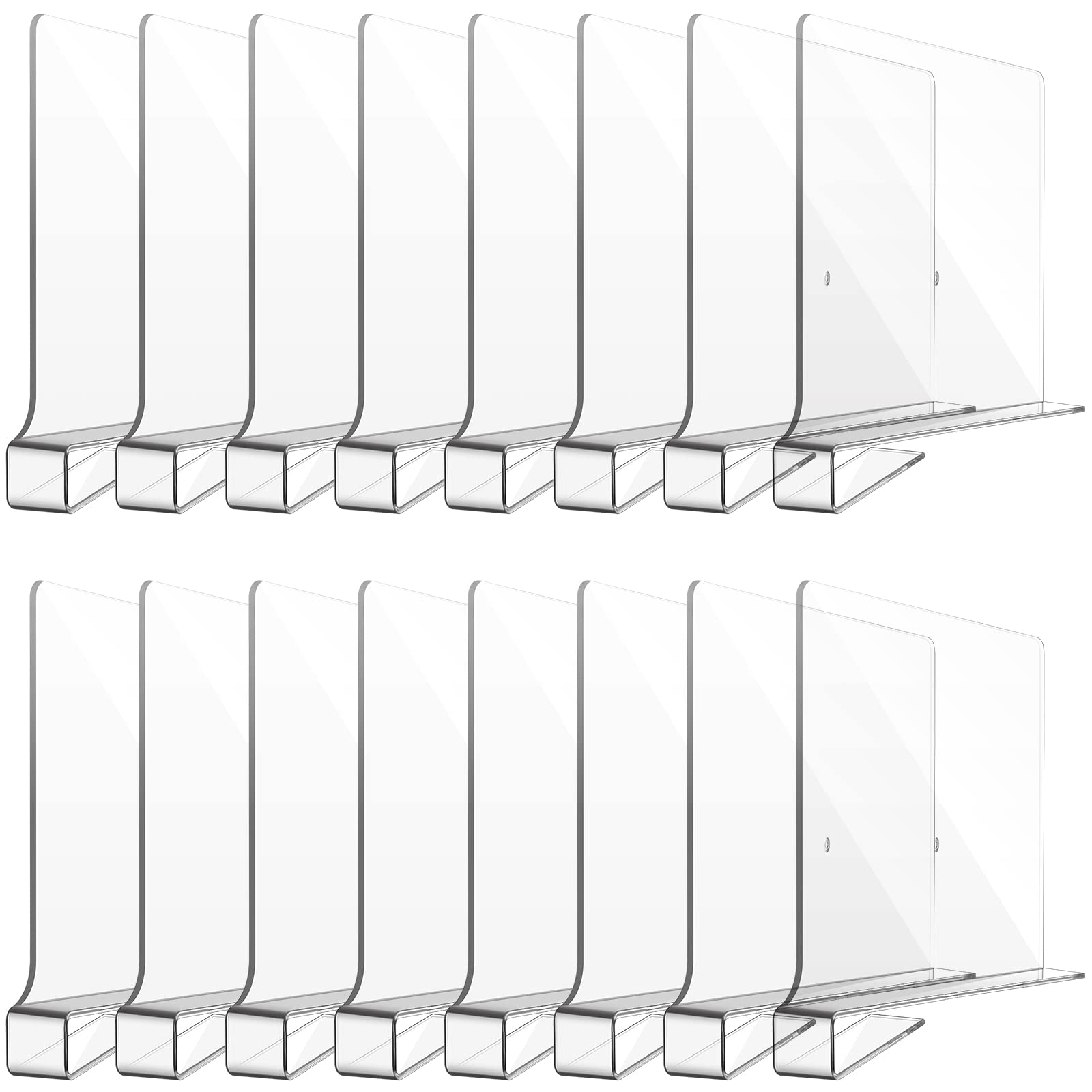 Boao Clear Acrylic Shelf Dividers - 16 Pack Transparent Closet Organizers for Bedroom, Kitchen & Office Storage | Multi-Functional Shelf Separators for Closet, Pantry & Cabinet Organization