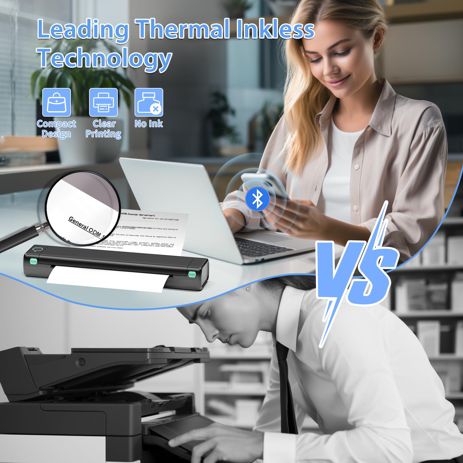 Ponek M08F Wireless Portable Inkless Printer - Bluetooth Thermal Printer for Travel, Office & Home, Supports 8.5
