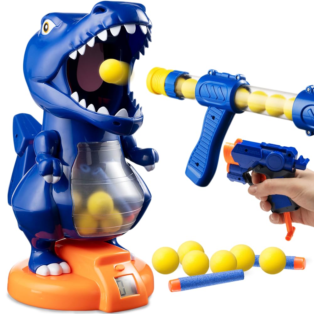Dinosaur Shooting Game Toy Set for Kids Ages 5-8 - Ball Blaster & Dart Blaster with 20 Balls & 20 Darts - Fun Interactive Dinosaur Battle Game for Boys & Girls - Perfect for Birthday Gifts, Indoor Play & Outdoor Backyard Activities