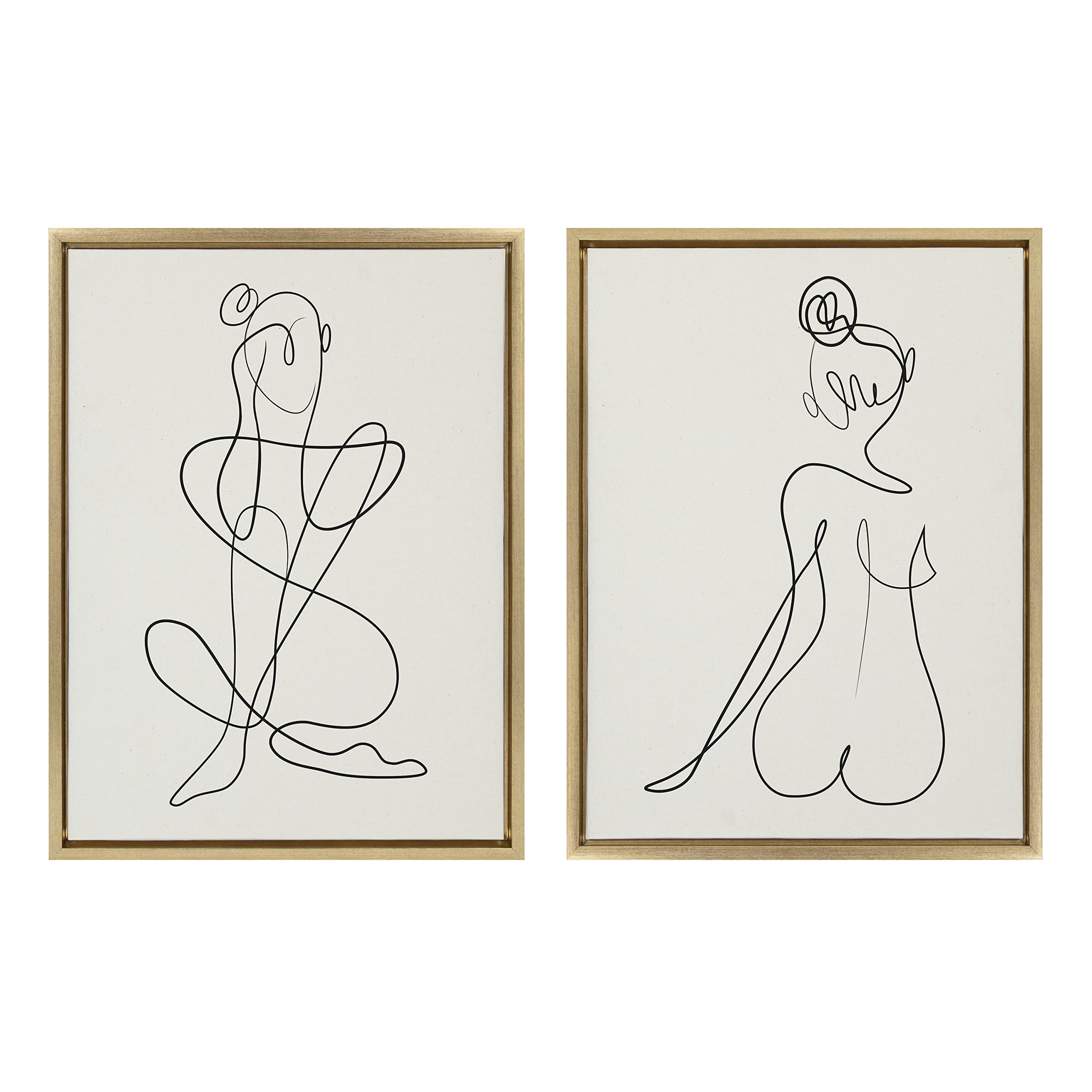 Rachel Lee My Dream Wall Framed Linen Textured Wall Art Set - 2 Piece 18x24 Gold Abstract Line Art Paintings, Modern Home Decor for Living Room, Bedroom & Office | 'Thinking of You' & 'Sitting Beauty' Artwork